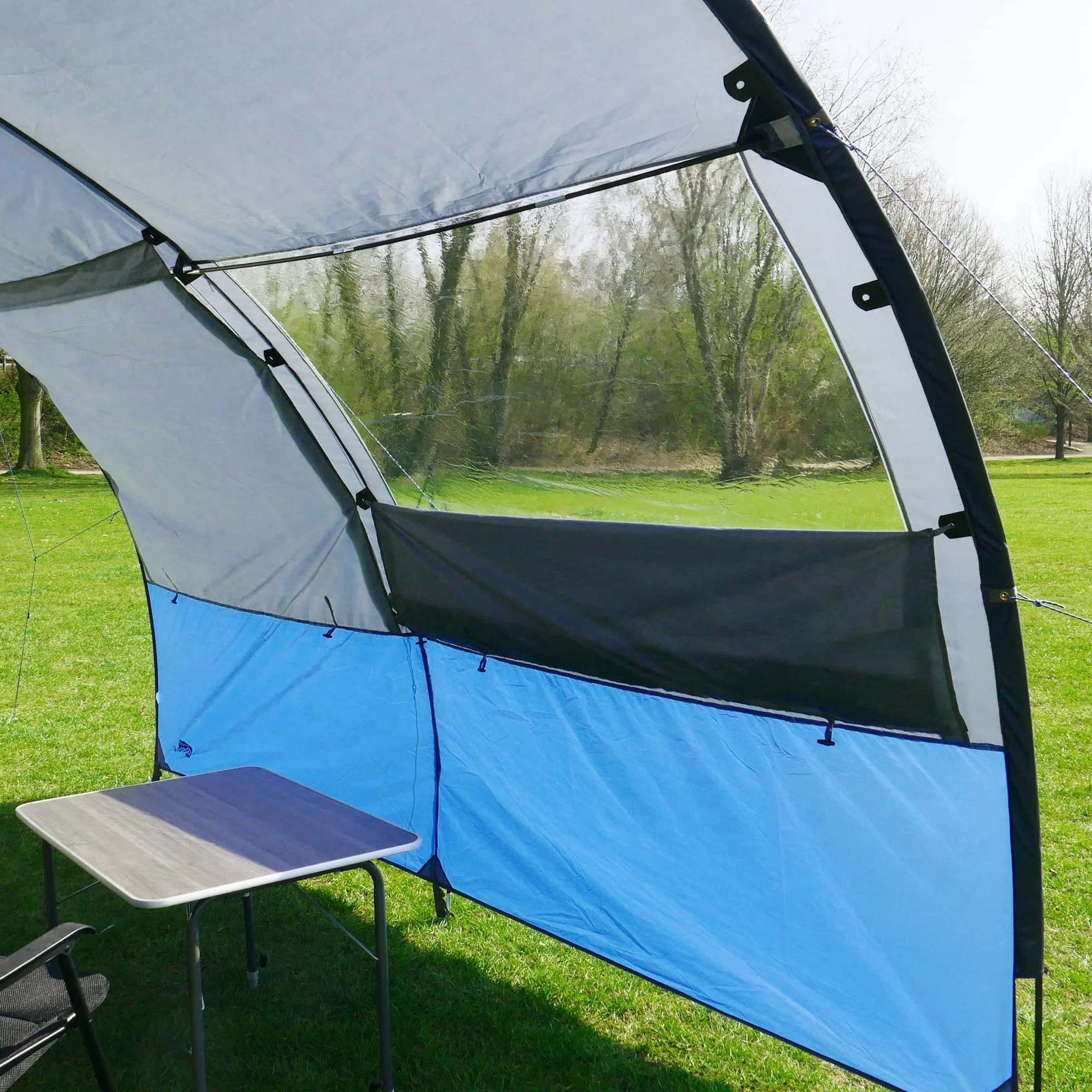 your GEAR Riviera – zadaszenie do przyczep kempingowych i kamperów w 4 rozmiarach, 2,5 m, 3 m, szerokość 3,5 m i głębokość 260 cm, dach przeciwsłoneczny z ochroną UV 50+, panoramiczne okna, słup wody