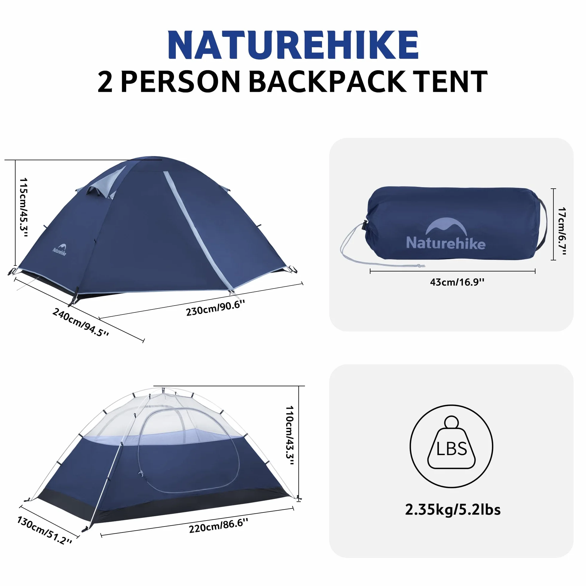Naturehike Bleik namiot kempingowy, lekki namiot z plecakiem, wodoodporny, dwuwarstwowy, do wędrówek na świeżym powietrzu, trekkingu