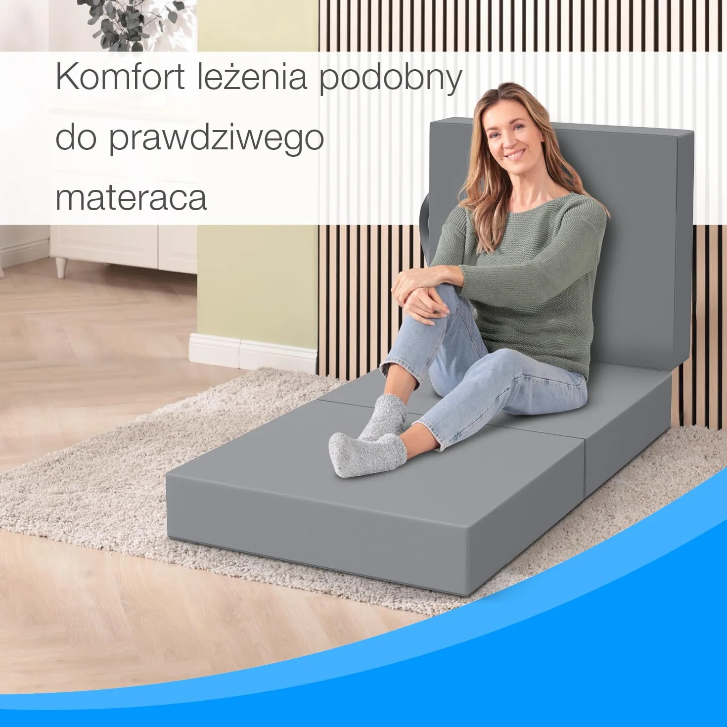 ELONEO Materac Składany - 3-Częściowy Materac Turystyczny dla Osoby Dorosłej, Pianka o Grubości 15 cm, Nadaje Się do Prania, Jednoosobowy (Szary, 90 x 200 x 15 cm)