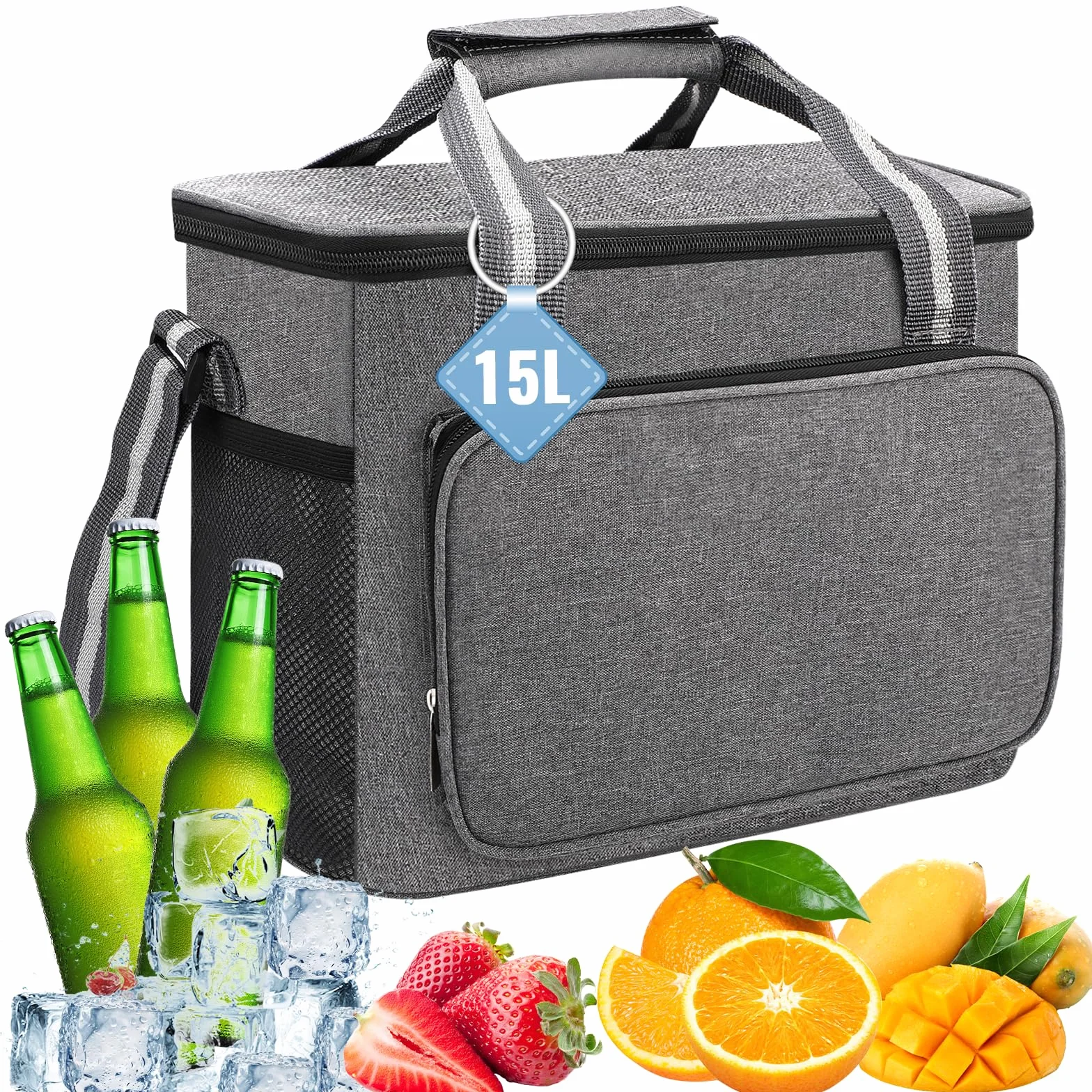 Royouzi Torba chłodząca, termiczna, 15 l, składana torba izolacyjna, przenośna torba piknikowa, torba na lunch, do transportu żywności, na kemping, podróż, na śniadanie, napoje