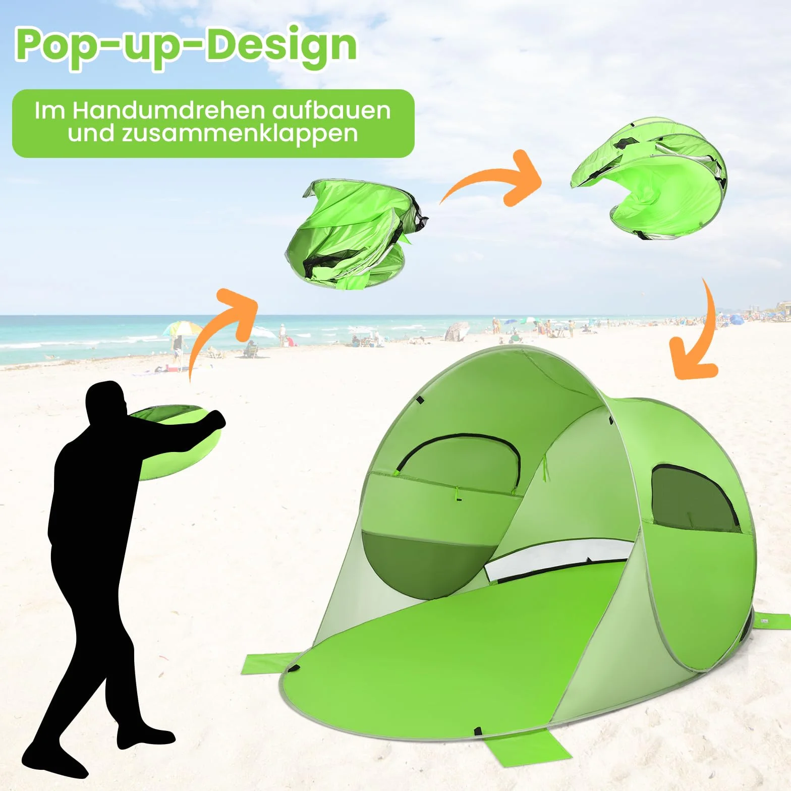 GOPLUSNamiot plażowy typu pop-up, samorozkładający się dla 3-4 osób, z ochroną przed słońcem i wiatrem, łatwy do przenoszenia, z torbą do przenoszenia
