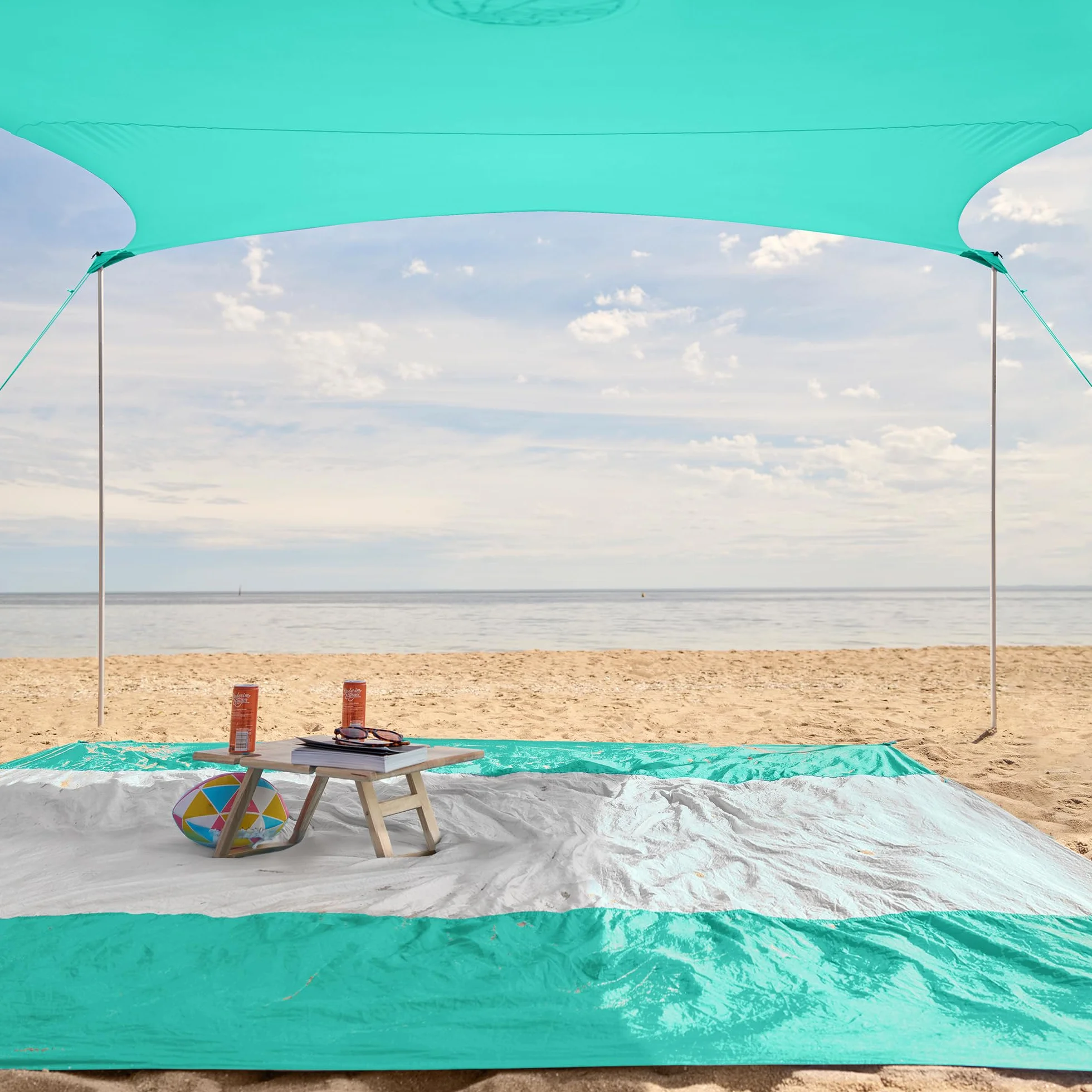 WEKAPO Namiot plażowy schronienie przeciwsłoneczne, 20 x 200 cm zadaszenie plażowe z 4 wydłużonymi drążkami, 160 cm wysokości, na wakacje, osłona przeciwsłoneczna dla rodziny i na kemping, ochrona UPF