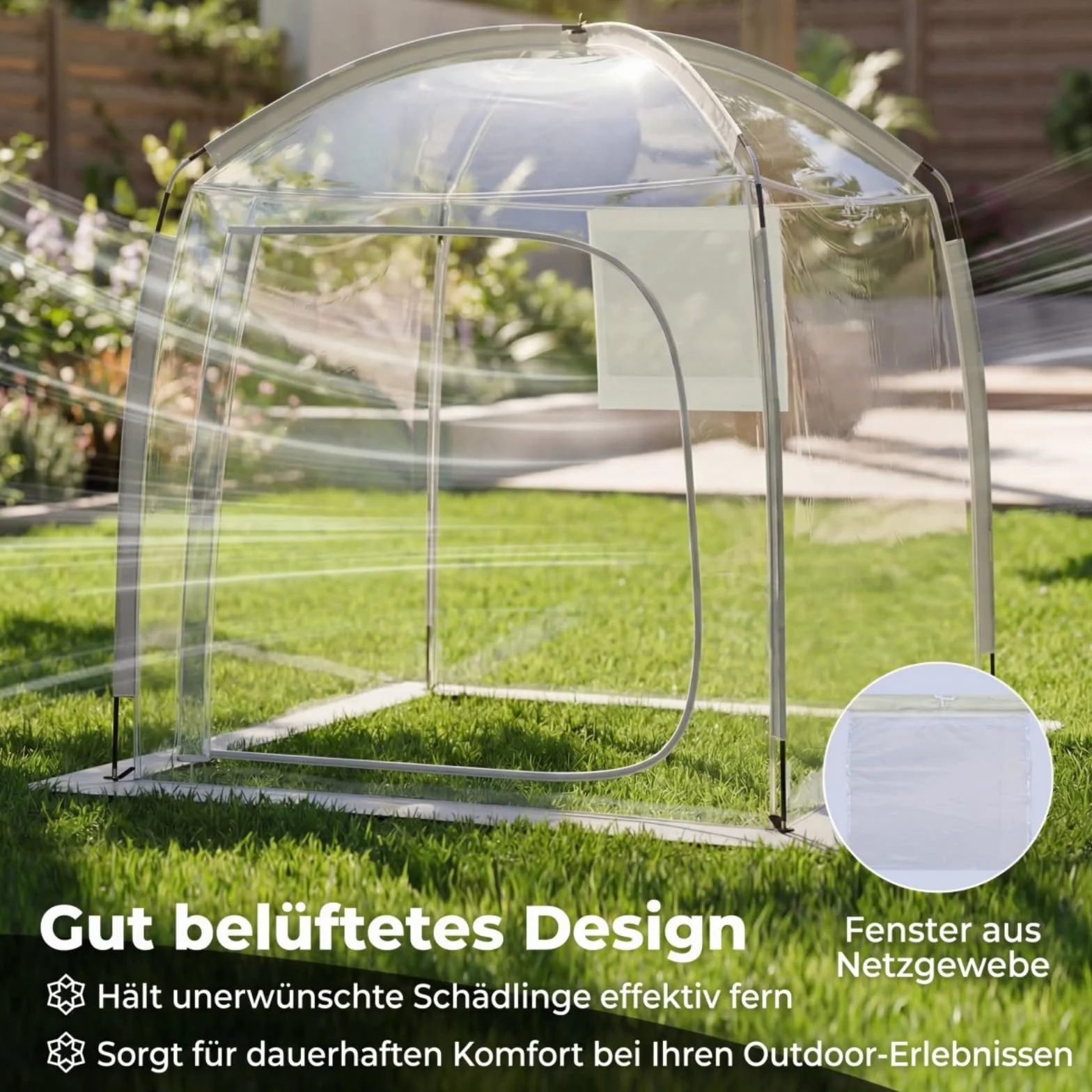 COSTWAY Przezroczysty namiot 215 x 215 cm, odporny na warunki atmosferyczne namiot sportowy ze śledziami, napinaczem wiatru i torbą do przenoszenia, namiot Bubble dla 2-4 osób, namiot kempingowy z