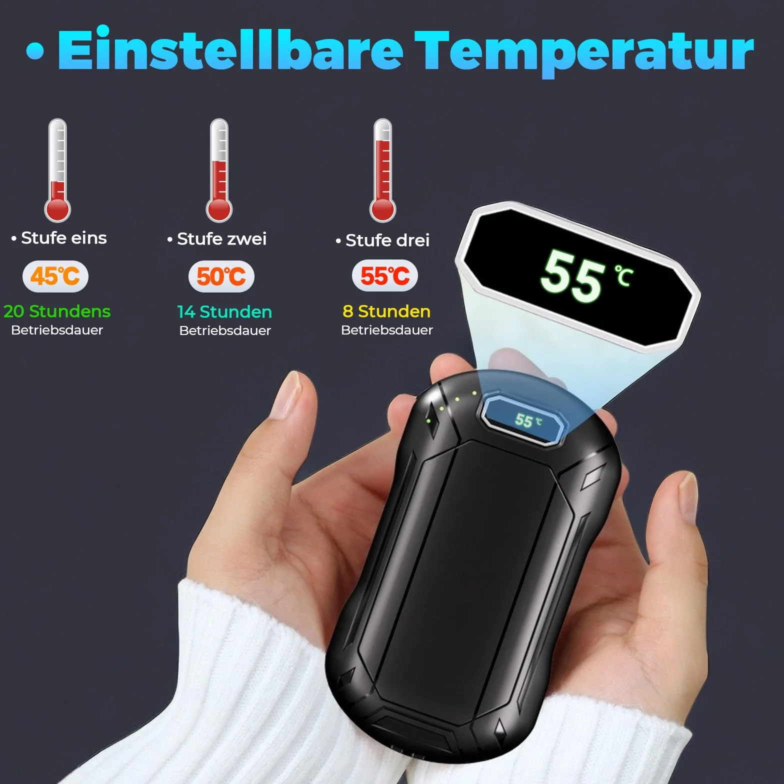 Paczka 2 sztuk podgrzewaczy rąk naładowanych o pojemności 6000 mAh, 3 stopnie regulowanej temperatury, idealne do kempingu, narci, polowania oraz prezentów na Boże Narodzenie
