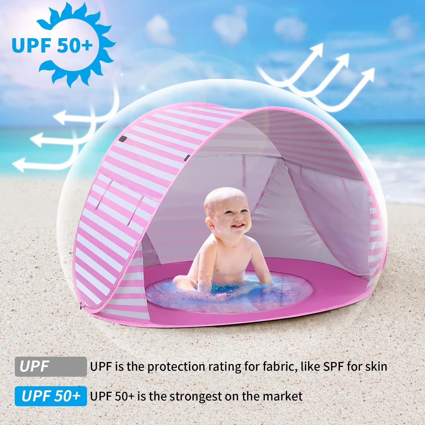 Namiot plażowy typu Pop up, ochrona przed słońcem i promieniowaniem UV, przenośny, dla niemowląt