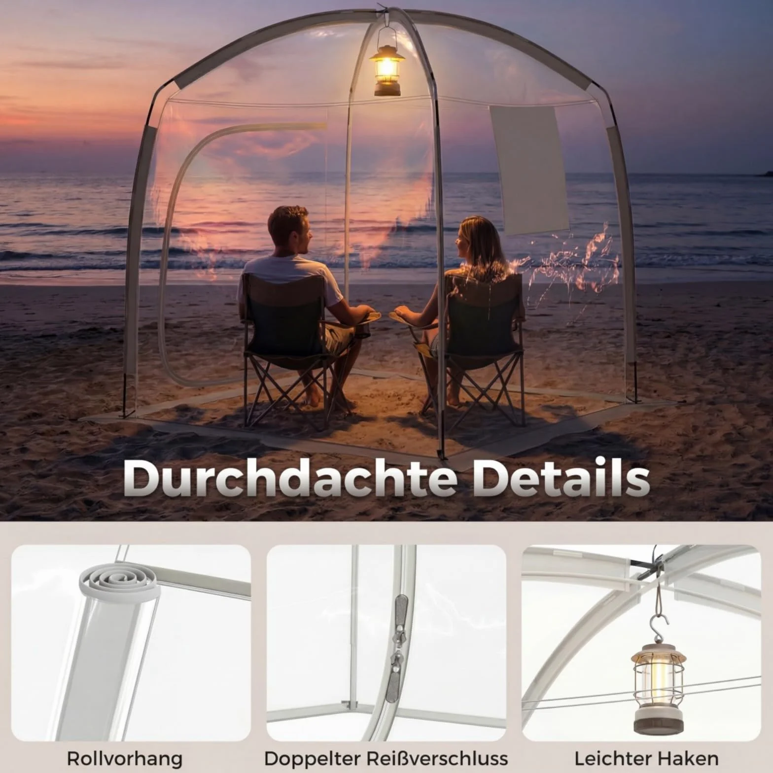 COSTWAY Przezroczysty namiot 215 x 215 cm, odporny na warunki atmosferyczne namiot sportowy ze śledziami, napinaczem wiatru i torbą do przenoszenia, namiot Bubble dla 2-4 osób, namiot kempingowy z