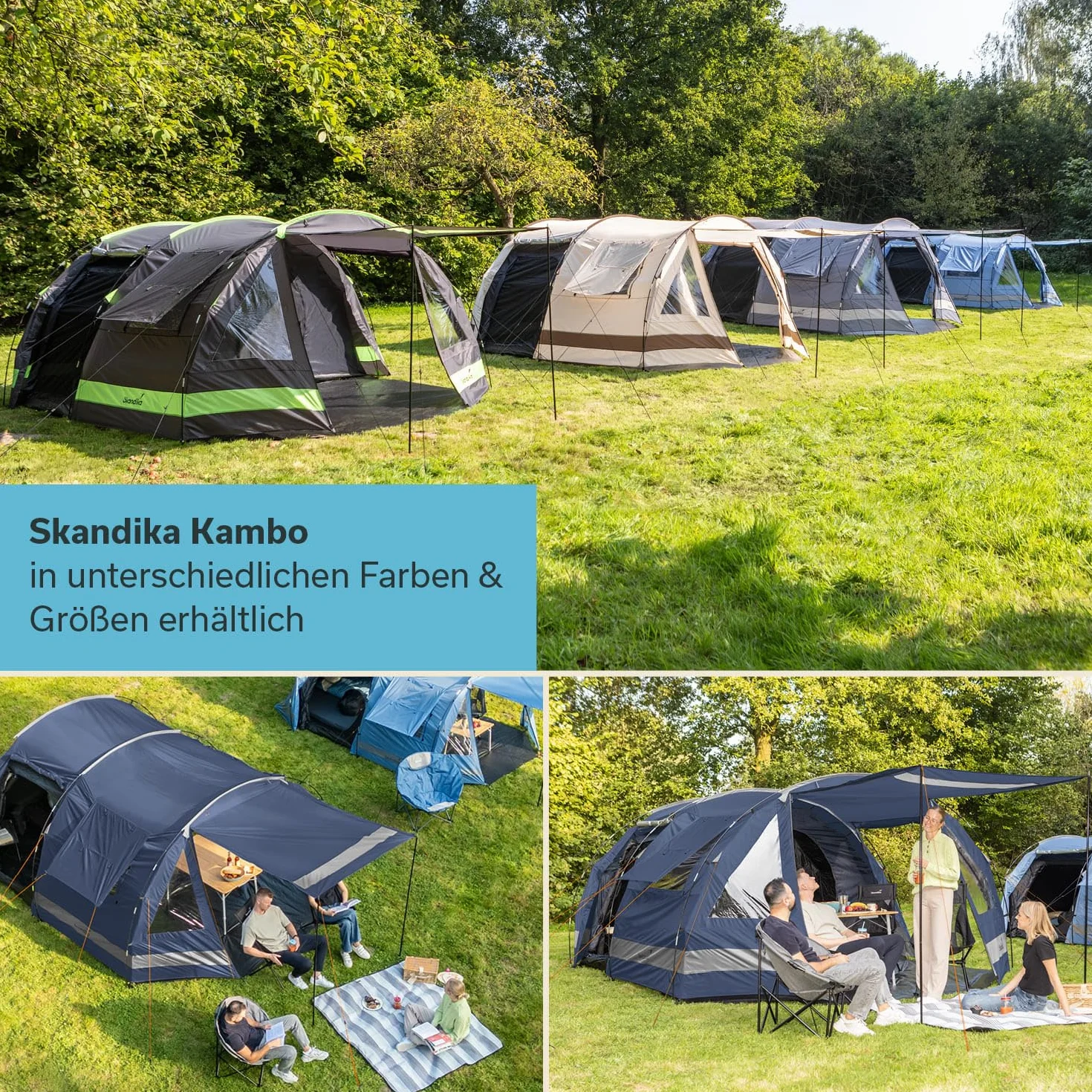 Skandika Kambo namiot tunelowy dla 4-8 osób, ciemna kabina sypialna, dla 4-8 osób, wodoszczelny, 3000 słupa wody, 3 wejścia, dach przeciwsłoneczny, przedsionek namiotowy, namiot rodzinny, namiot o