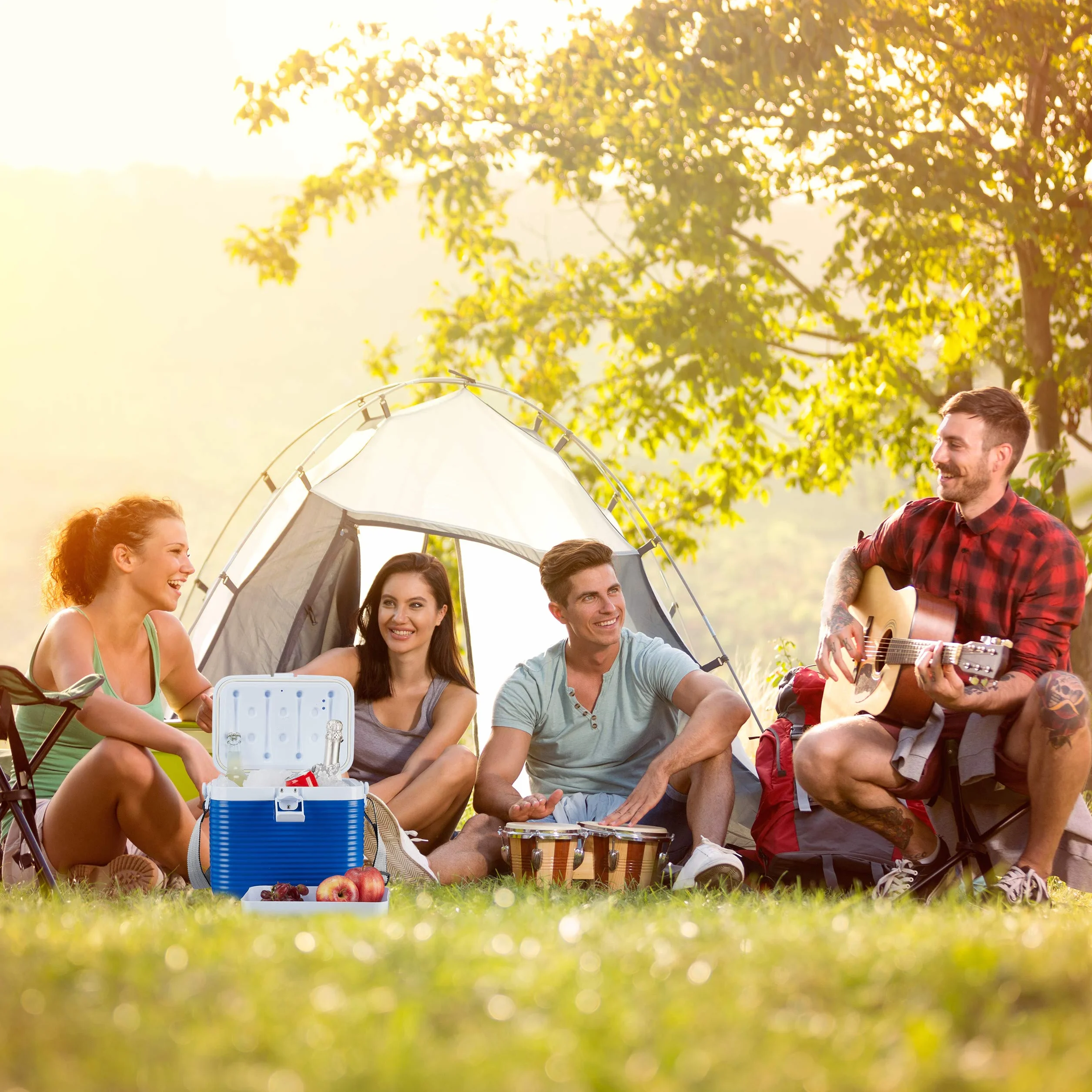 Relaxdays, biało-niebieska mała lodówka z uchwytem, pasek do noszenia, torba chłodząca z tworzywa sztucznego, bez prądu, 8 l, wys. x szer. x gł.: 23,5 x 31 x 21 cm
