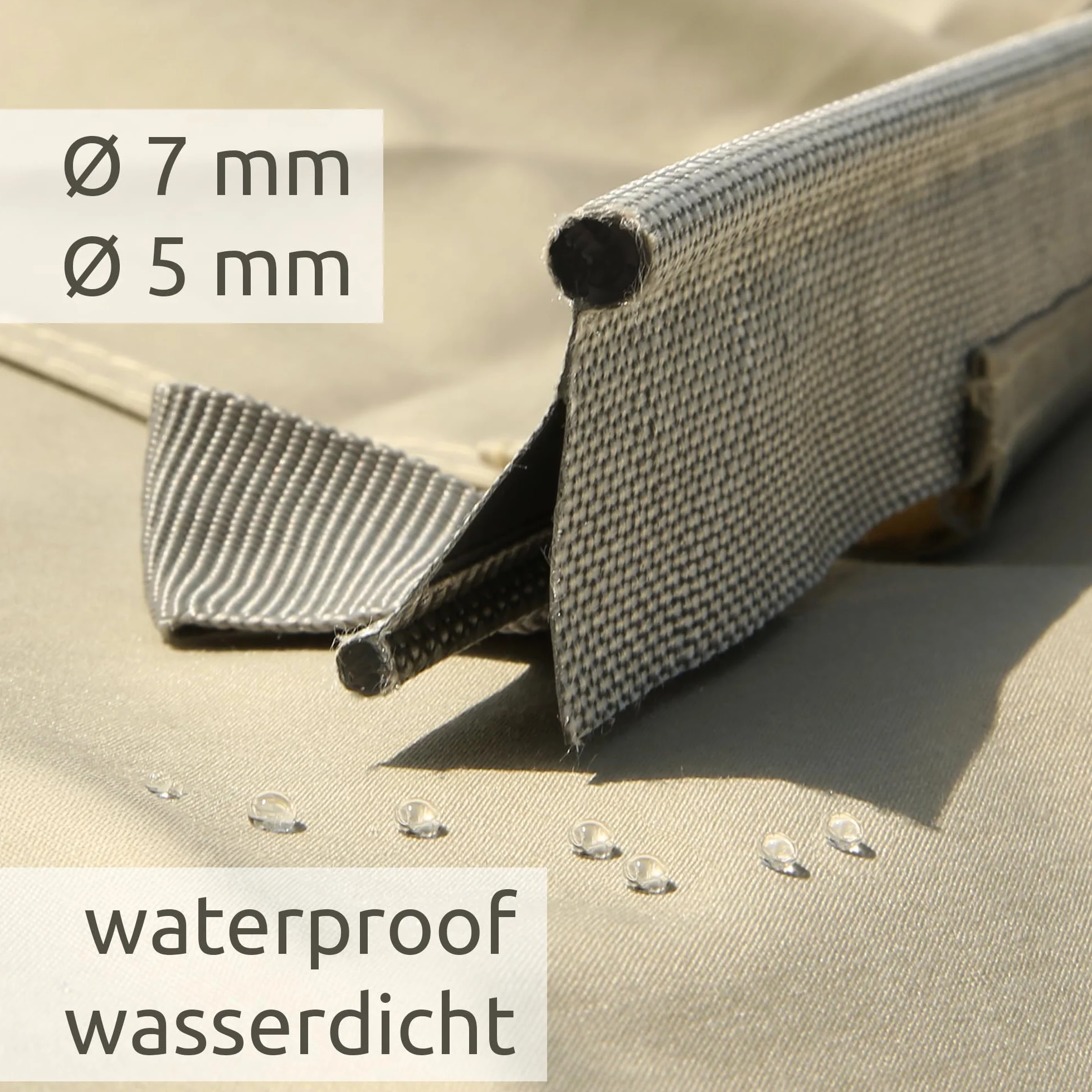 your GEAR Caravan Tarp TC dach przeciwsłoneczny do przyczepy kempingowej, wodoszczelny, bawełniany żagiel przeciwsłoneczny z UV 50+, aluminiowe drążki teleskopowe, w 5 rozmiarach (beżowy/piaskowy, 500