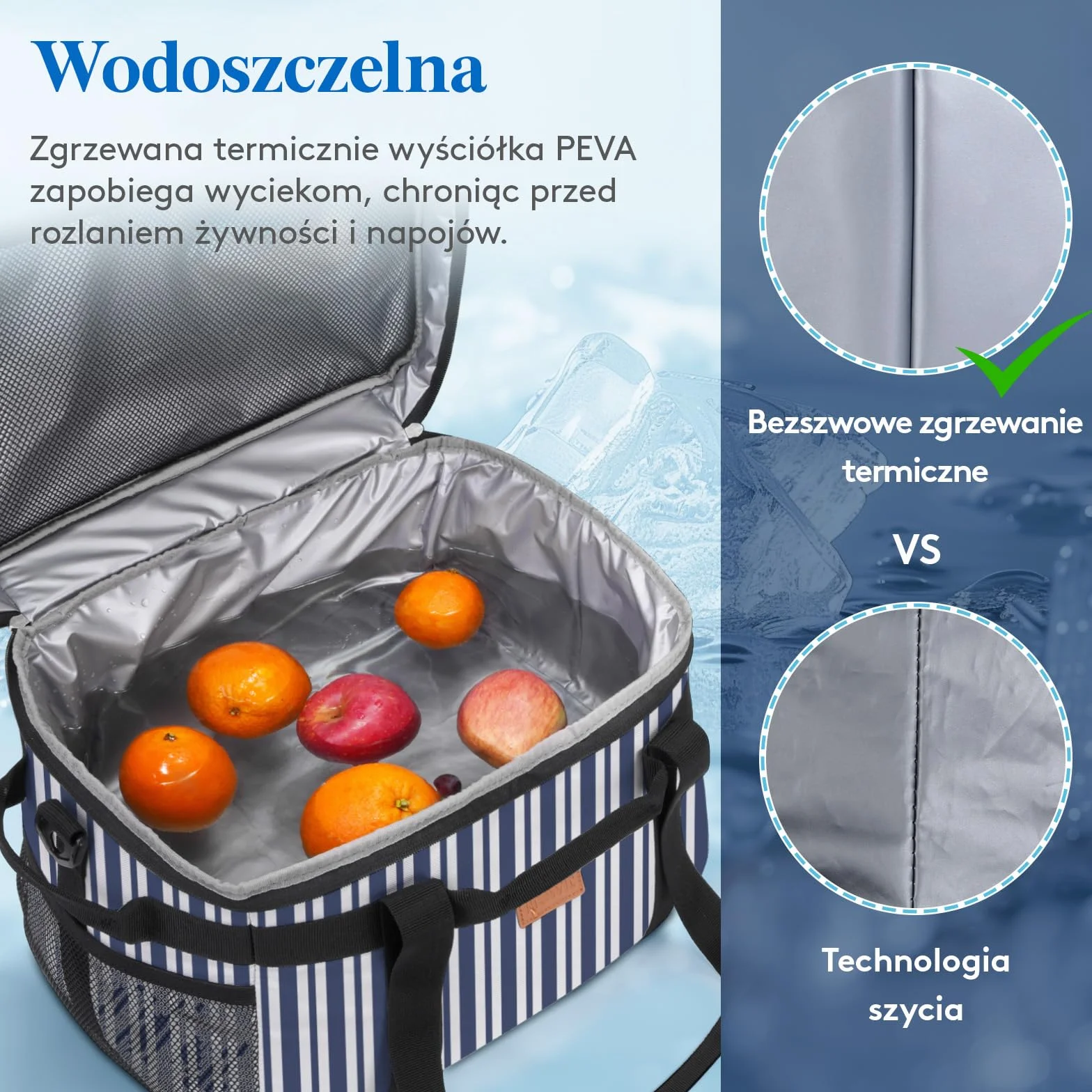 Lifewit Torba Termiczna 30L, Duża Torba na Lunch Izolowana, Lunch Box Dla Kobiet Mężczyzn, Cooler Bag Przenośna z Wieloma Uchwytami na Piknik Camping Grill, Niebiesko-szare Paski