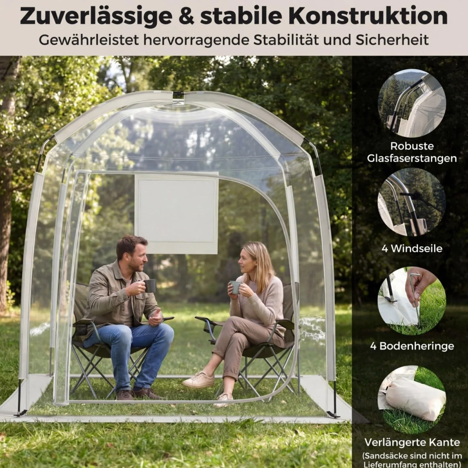 COSTWAY Przezroczysty namiot 215 x 215 cm, odporny na warunki atmosferyczne namiot sportowy ze śledziami, napinaczem wiatru i torbą do przenoszenia, namiot Bubble dla 2-4 osób, namiot kempingowy z