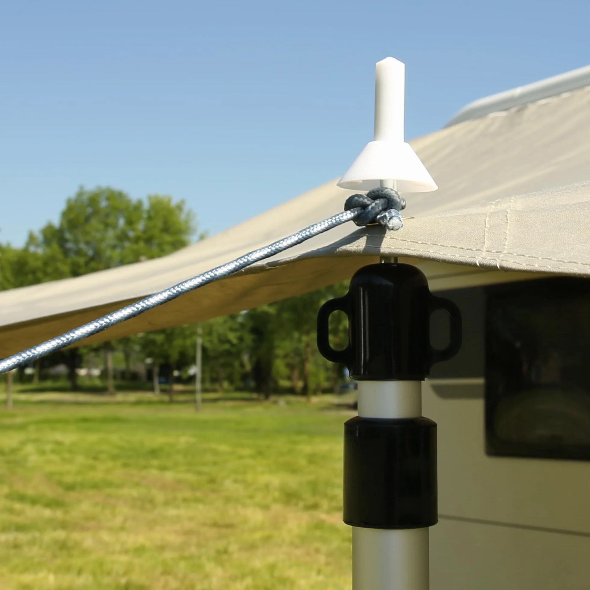 your GEAR Caravan Tarp TC dach przeciwsłoneczny do przyczepy kempingowej, wodoszczelny, bawełniany żagiel przeciwsłoneczny z UV 50+, aluminiowe drążki teleskopowe, w 5 rozmiarach (beżowy/piaskowy, 500