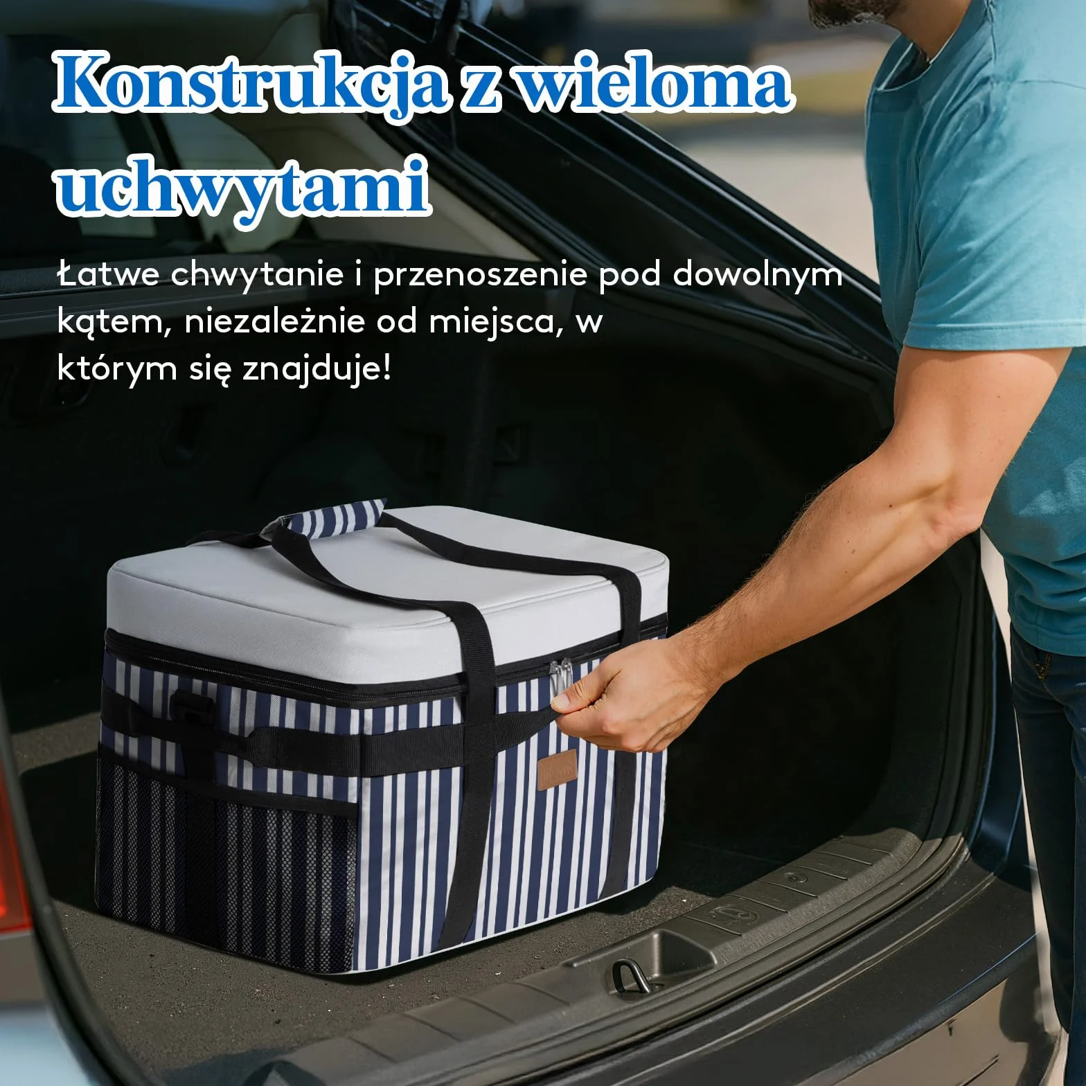 Lifewit Torba Termiczna 30L, Duża Torba na Lunch Izolowana, Lunch Box Dla Kobiet Mężczyzn, Cooler Bag Przenośna z Wieloma Uchwytami na Piknik Camping Grill, Niebiesko-szare Paski