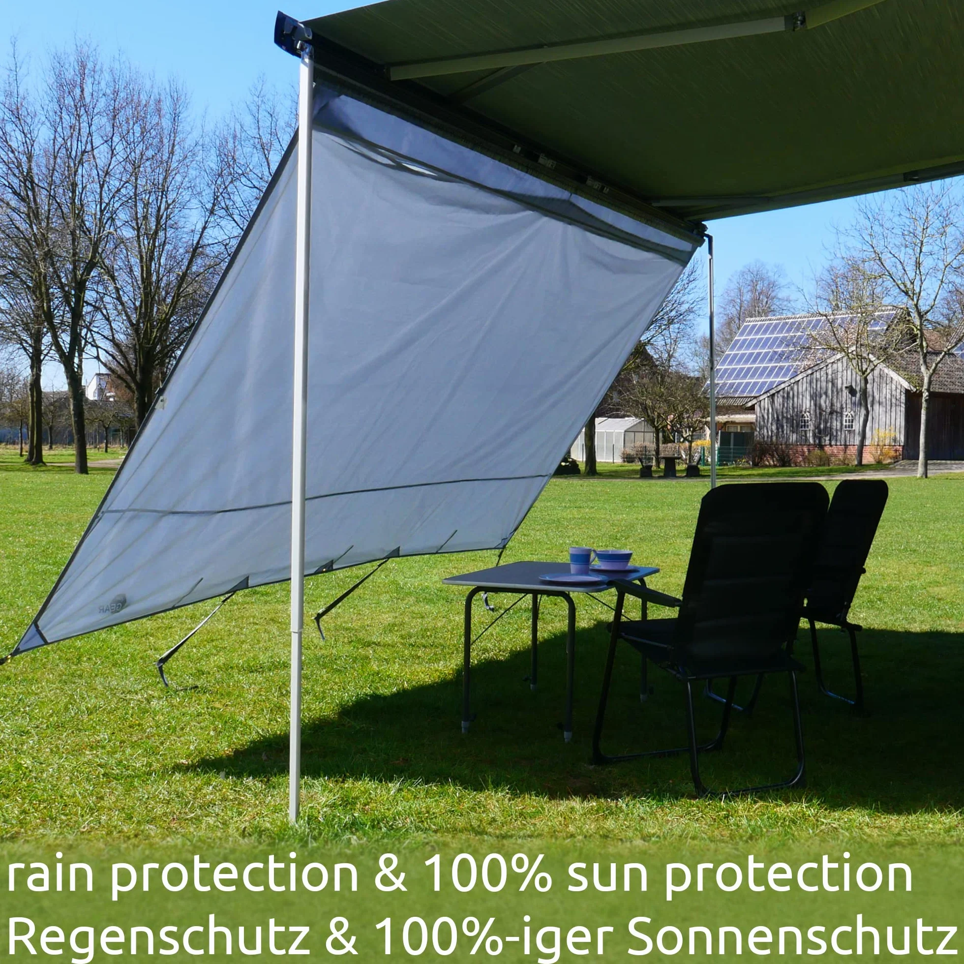 your GEAR Sun & Rain Blocker – przednia ścianka markizy lub ściany boczne do markizy – różne rozmiary – ochrona UPF 50+, słup wody 5000 mm, 3 paski o Ø 4,3 6,2 i 7 mm, szerokości od 240 do 480 cm