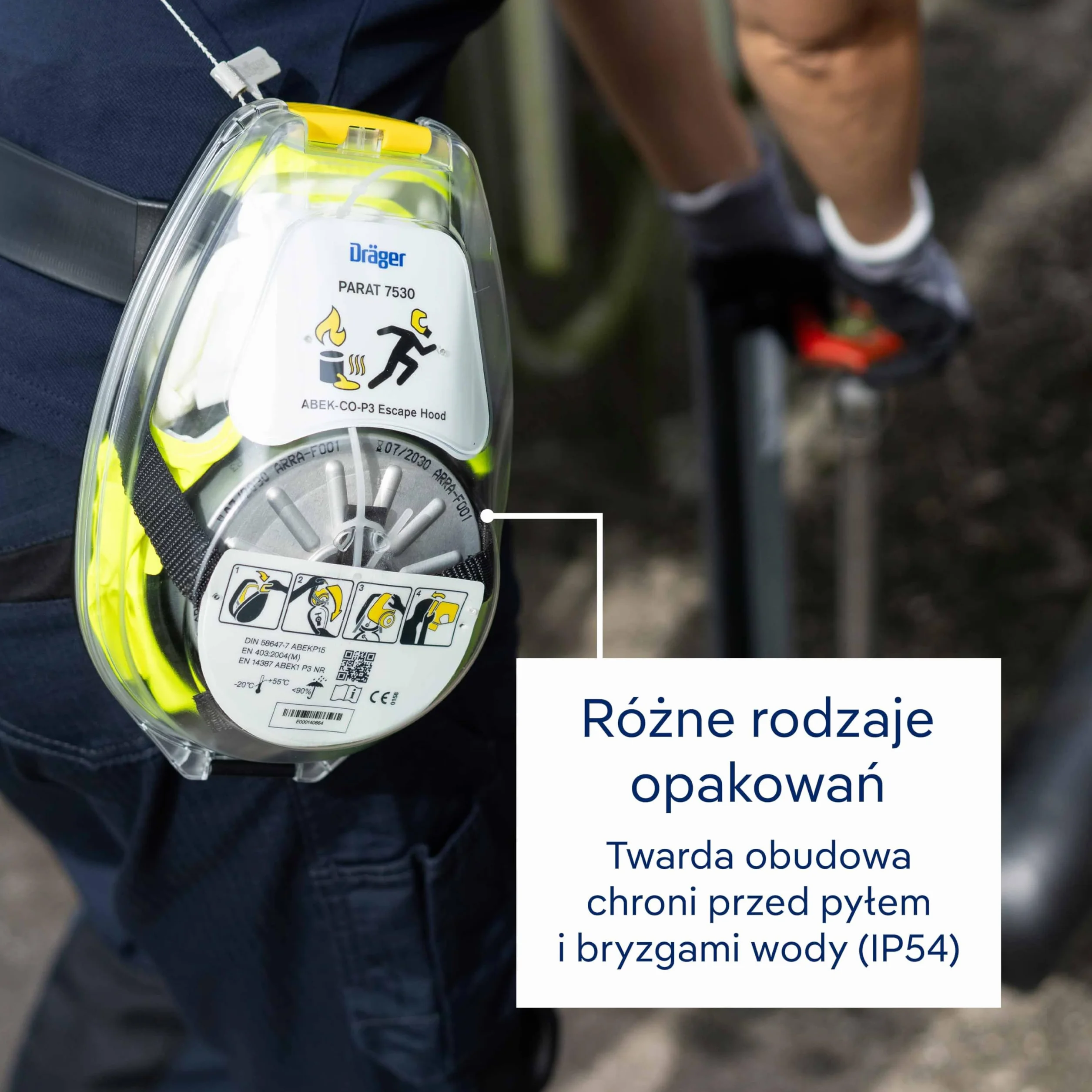 Dräger PARAT 7530 kombinowany okap przeciwpożarowy i przemysłowy | skuteczna osłona ratunkowa z filtrem kombi ABEK CO P3 | Hard Case