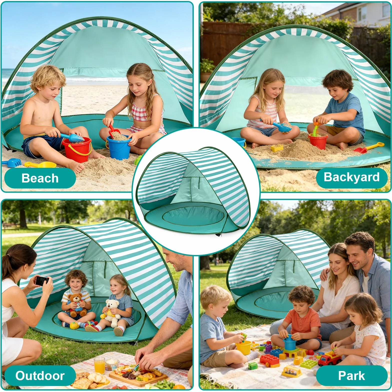 Namiot Plażowy dla Dzieci Automatyczny, Namiot Plażowy z Minibasenikiem, Ochrona UV UPF 50+, Przenośny Namiot Plażowy dla Dzieci Na Plażę, Kemping, do Ogrodu, Worek do Przechowywania w Zestawie