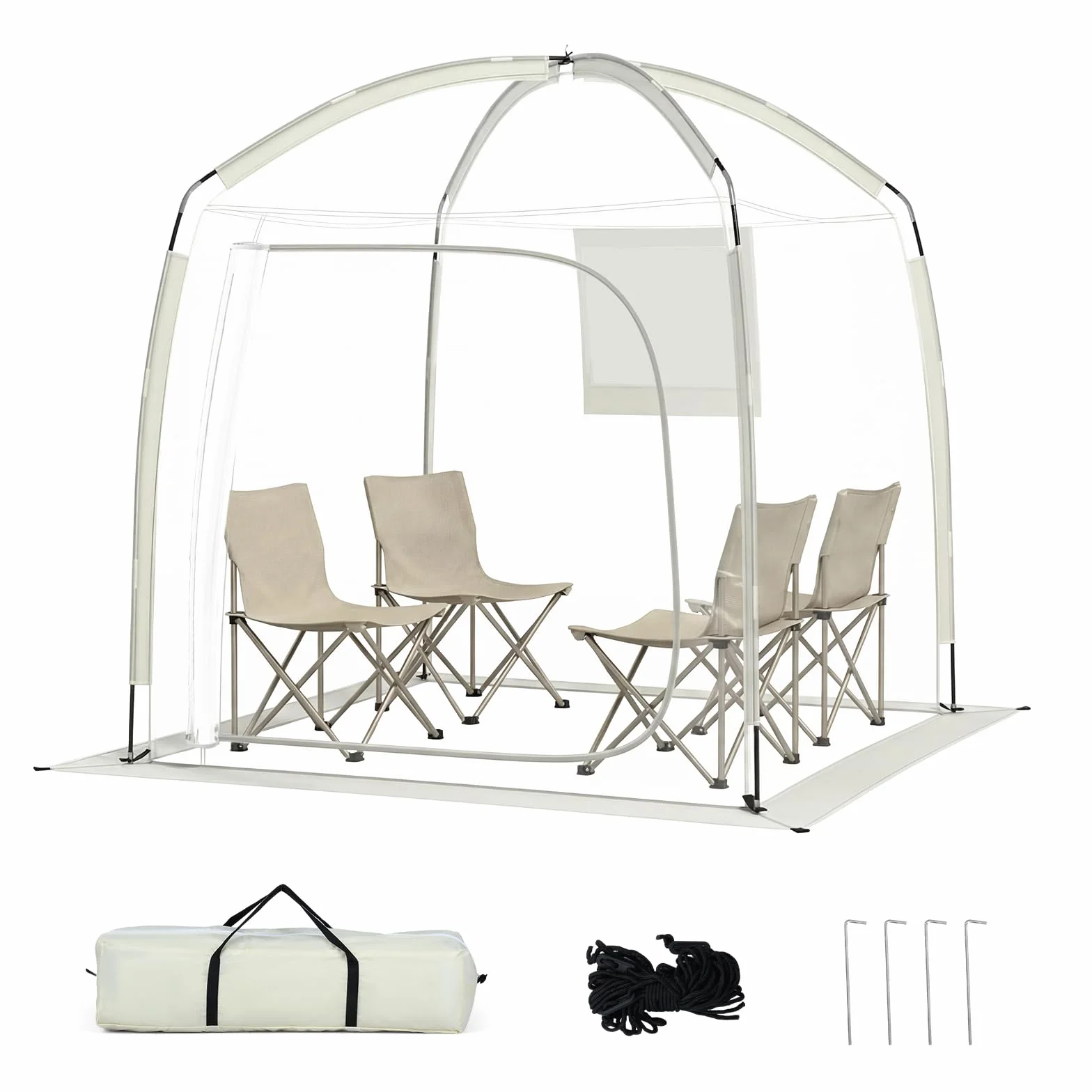 COSTWAY Przezroczysty namiot 215 x 215 cm, odporny na warunki atmosferyczne namiot sportowy ze śledziami, napinaczem wiatru i torbą do przenoszenia, namiot Bubble dla 2-4 osób, namiot kempingowy z