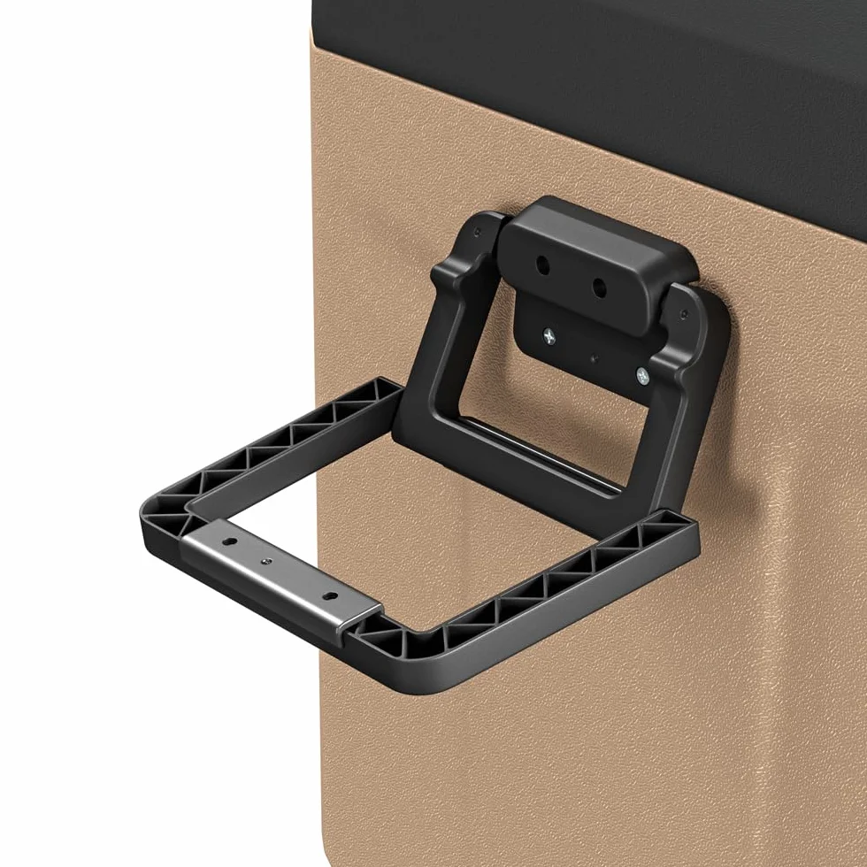 Yolco TCX50 piaskowa lodówka podróżna z kompresorem, 50 l + akumulator – Dual Zone, -20°C, 12/24 V i 230 V, aplikacja Bluetooth, lodówka i zamrażarka z rolkami, na kemping i w podróży