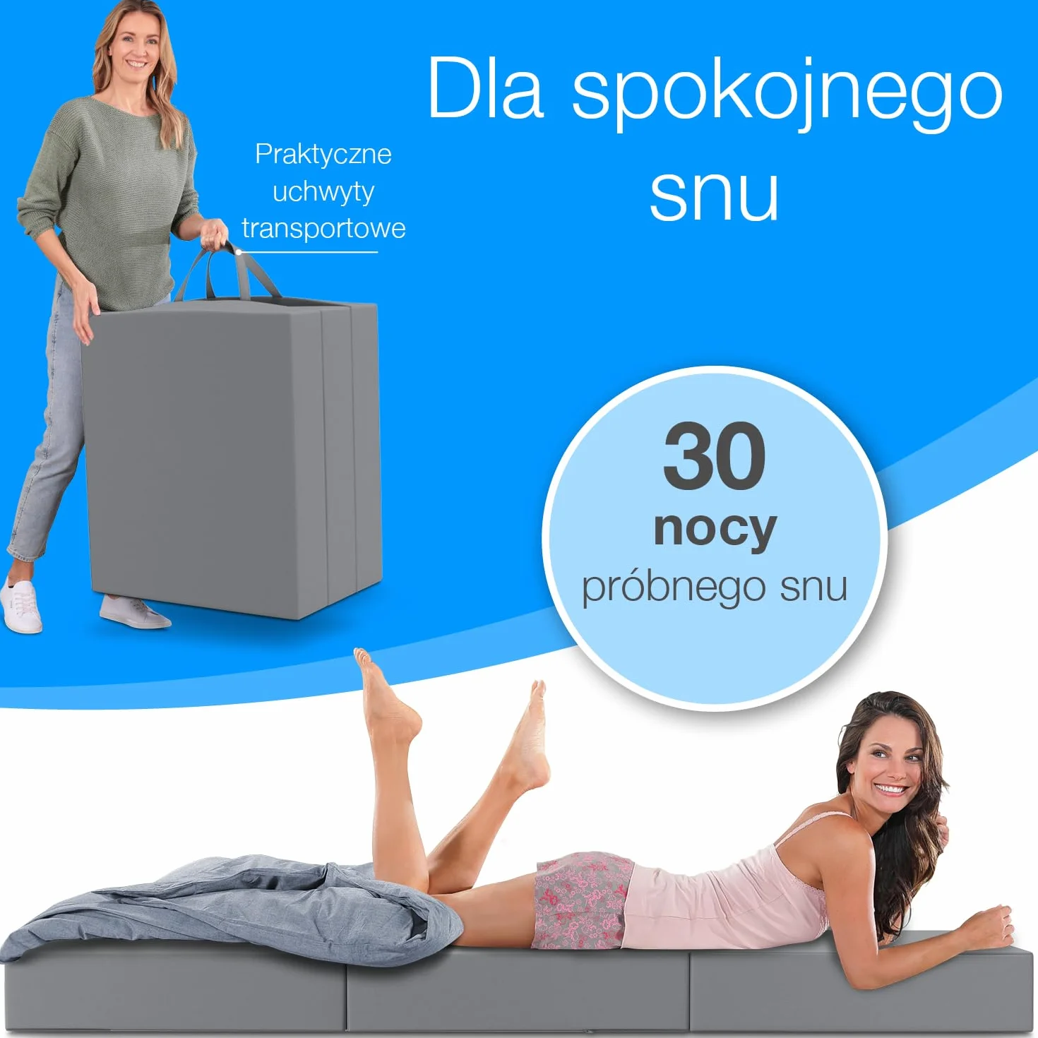 ELONEO Materac Składany - 3-Częściowy Materac Turystyczny dla Osoby Dorosłej, Pianka o Grubości 15 cm, Nadaje Się do Prania, Jednoosobowy (Szary, 90 x 200 x 15 cm)