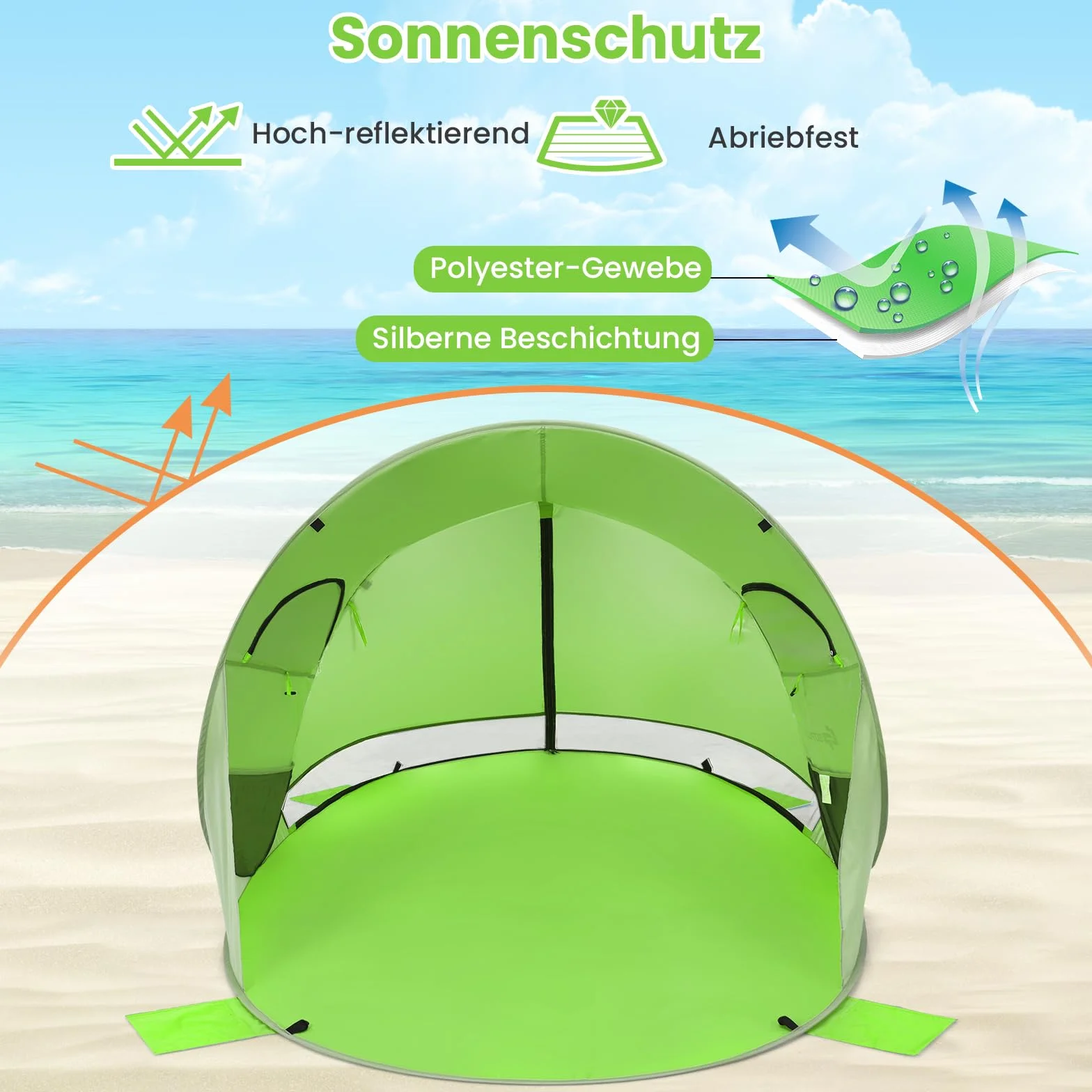 GOPLUSNamiot plażowy typu pop-up, samorozkładający się dla 3-4 osób, z ochroną przed słońcem i wiatrem, łatwy do przenoszenia, z torbą do przenoszenia