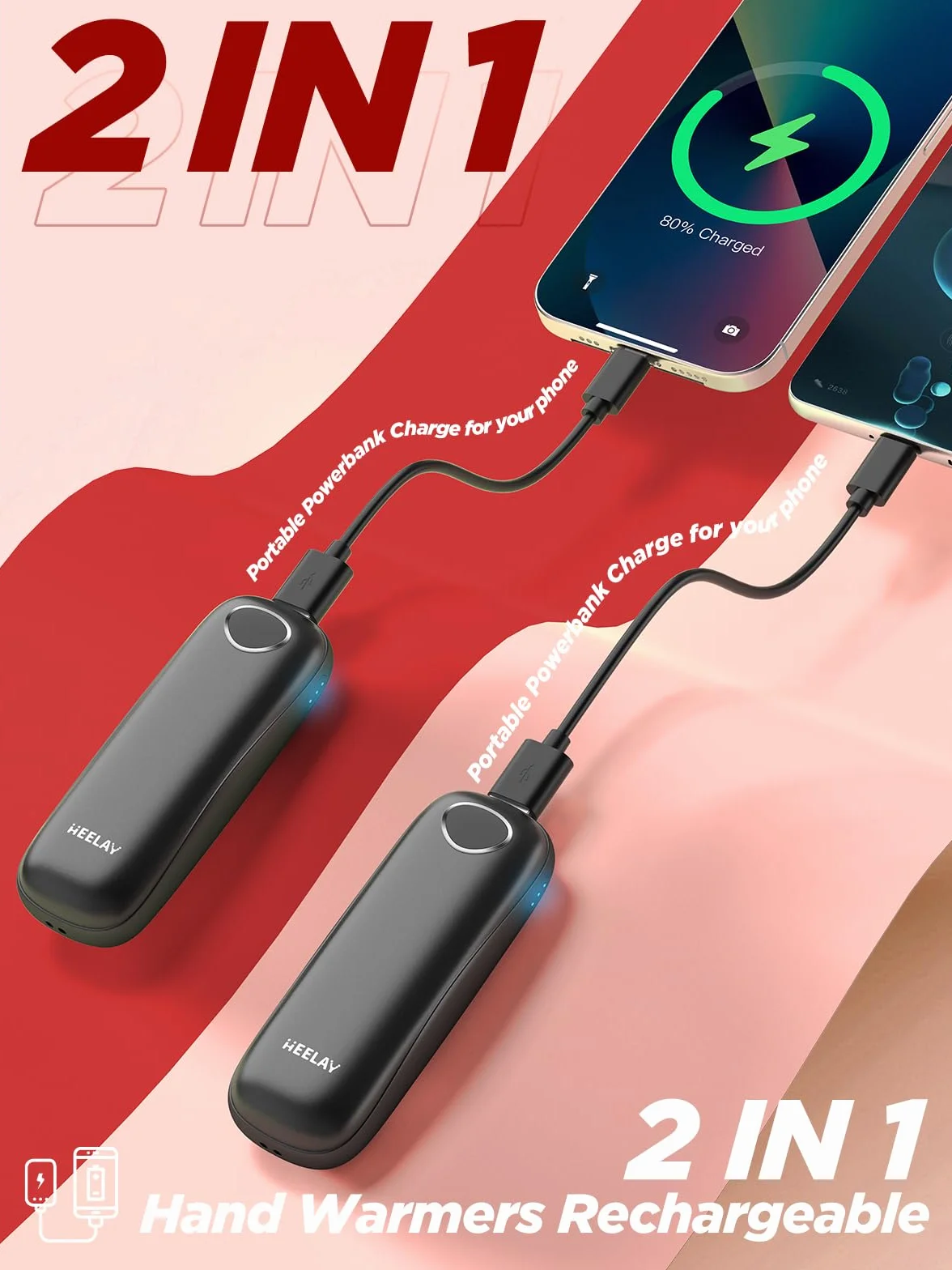 Ogrzewacz do rąk z możliwością ponownego ładowania, magnetyczny, elektryczny, przenośny, 10 000 mAh, format kieszonkowy, 3-stopniowe ogrzewanie, na kemping, idealny na kemping, Raynauds, czarny
