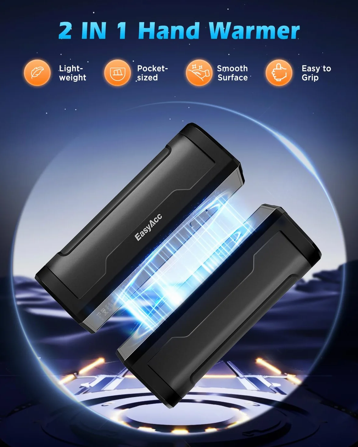 EasyAcc Podgrzewacz do Rąk, Akumulatorowy 2×5000 mAh, Magnetyczny Elektryczny Ogrzewacz Dłoni, Do 16 Godzin | Maks. 55°C | Wielokrotnego Użytku, Powerbank USB na Raynauda, Golf, Zimę – OT115