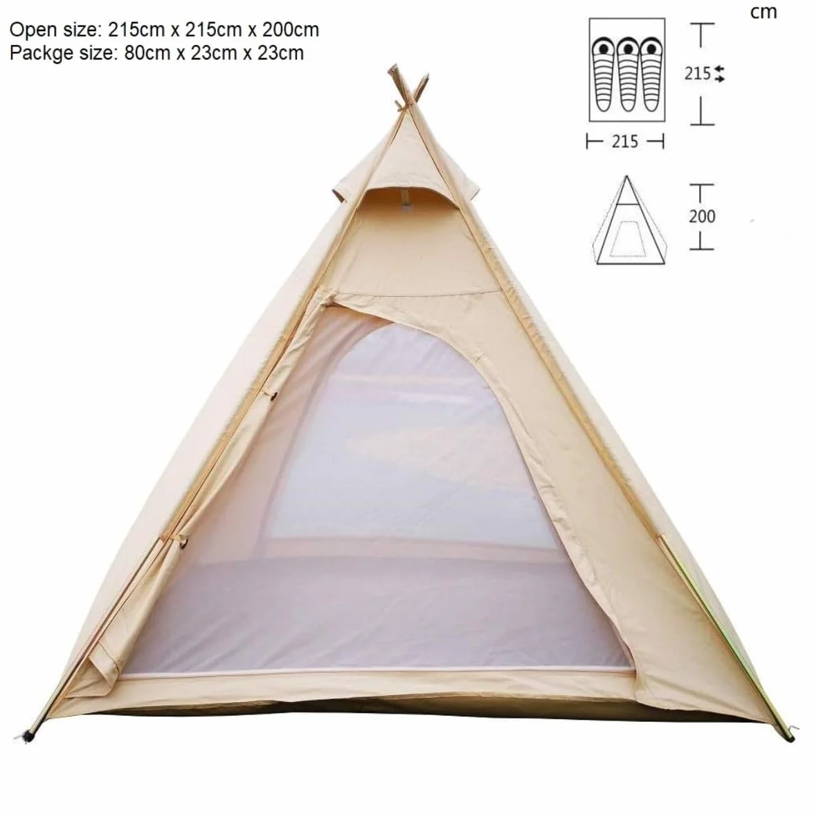 Outdoor 2M Canvas Camping Piramida Tipi namiot dla dorosłych indyjski tipi namiot dla 2 ~ 3 osób