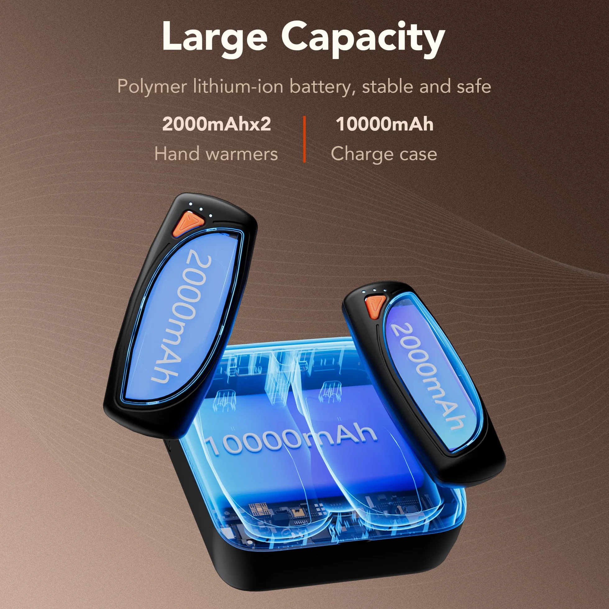 COTOP Elektryczny ogrzewacz do rąk, 2 sztuki, wielokrotnego użytku, z etui do ładowania, akumulator 14000 mAh, ładowany przez USB C, 3 stopnie ogrzewania, obustronne ogrzewanie do 55°C, prezent dla