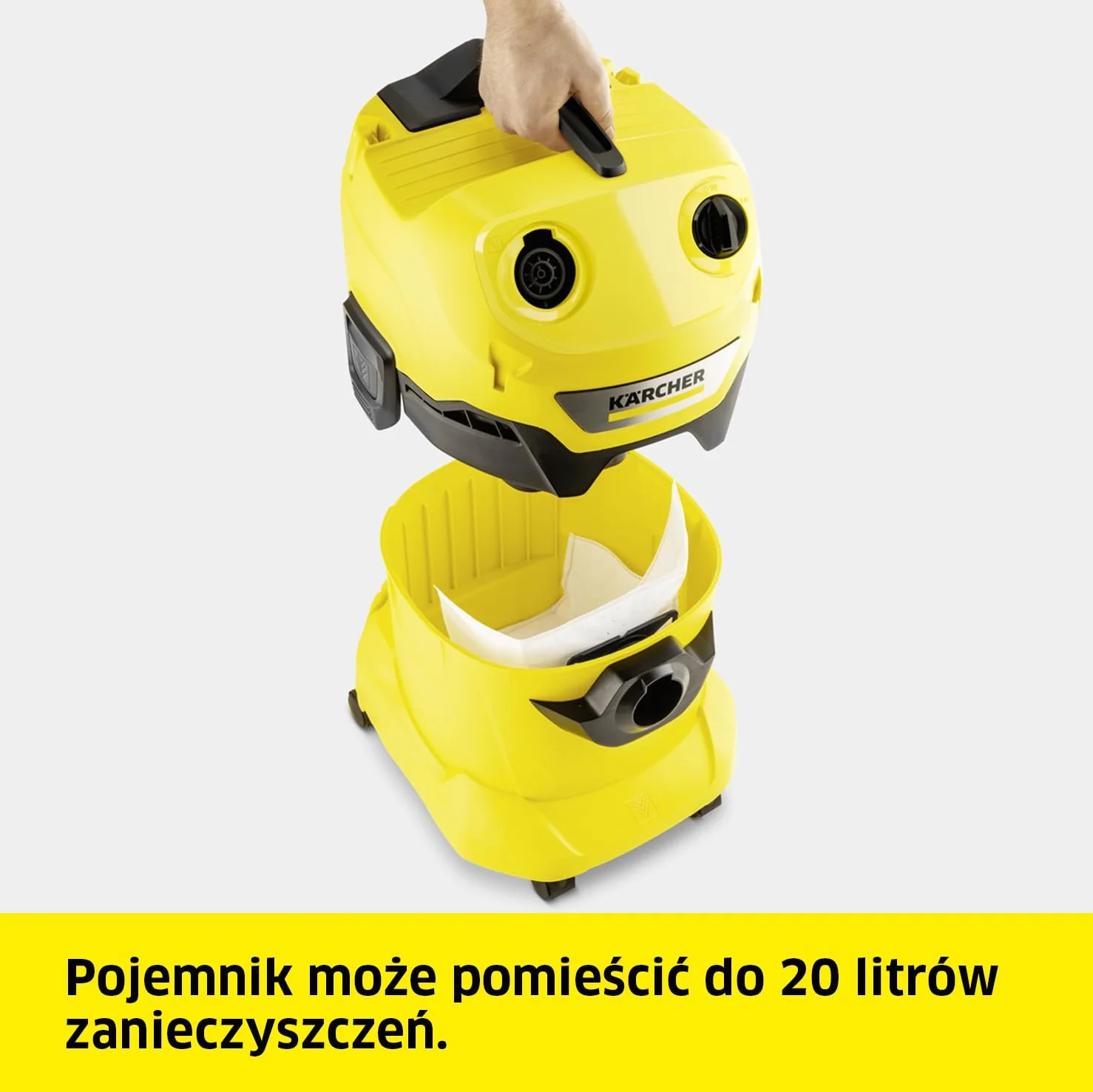 Kärcher odkurzacz na mokro/sucho WD 4 V-20/5/22, moc: 1000 W, plastikowy pojemnik: 20 l, wąż: 2,2 m, funkcja wydmuchu, płaski filtr falisty, ssawka podłogowa i szczelinowa, worek filtrujący