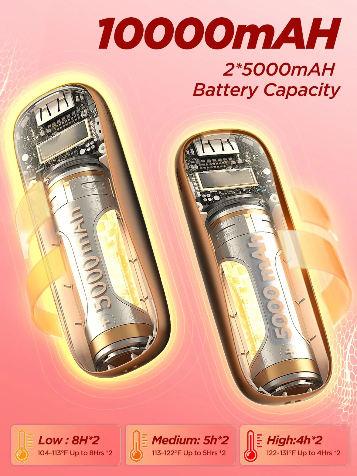 Ogrzewacz do rąk z możliwością ponownego ładowania, magnetyczny, elektryczny, przenośny, 10 000 mAh, format kieszonkowy, 3-stopniowe ogrzewanie, na kemping, idealny na kemping, Raynauds, czarny