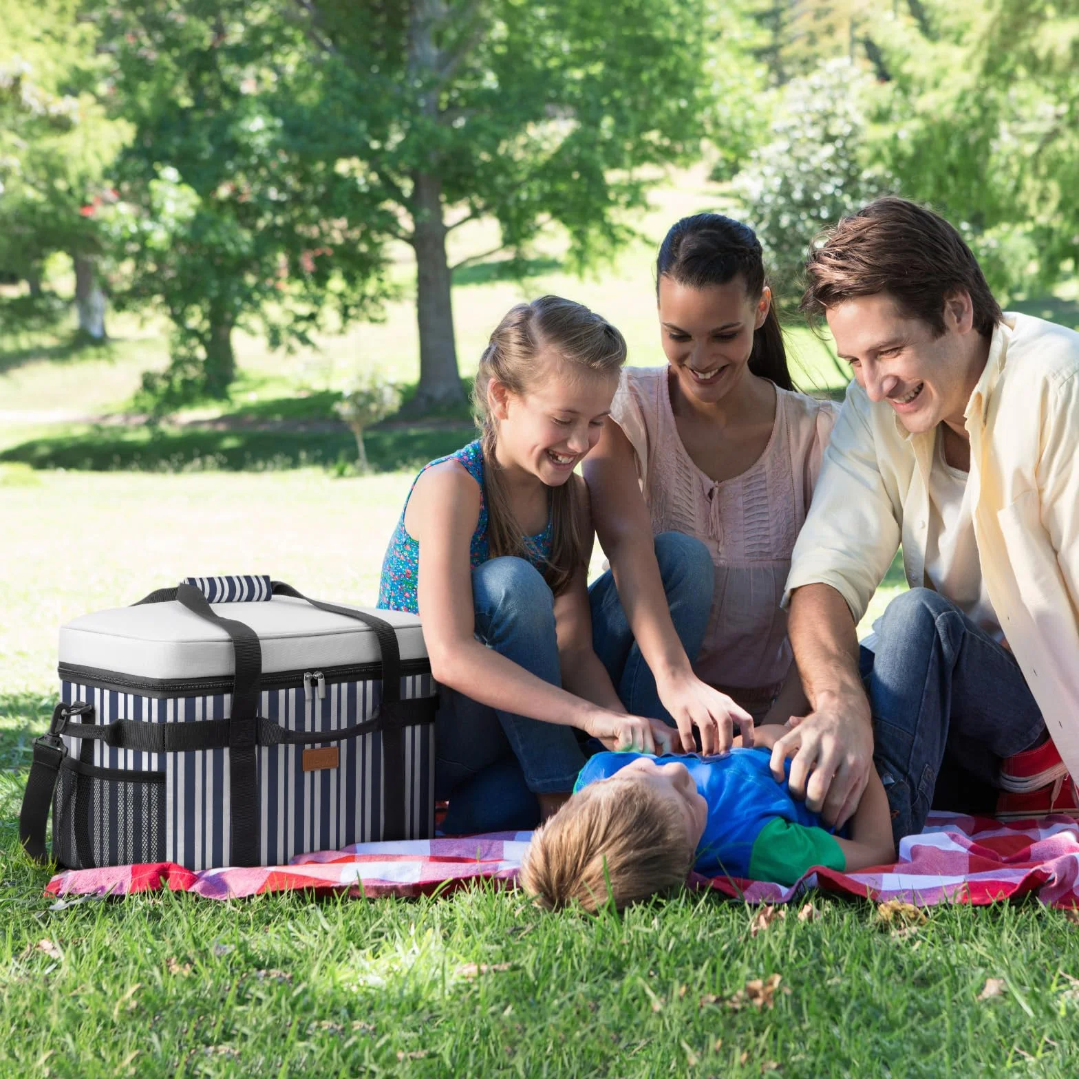 Lifewit Torba Termiczna 30L, Duża Torba na Lunch Izolowana, Lunch Box Dla Kobiet Mężczyzn, Cooler Bag Przenośna z Wieloma Uchwytami na Piknik Camping Grill, Niebiesko-szare Paski