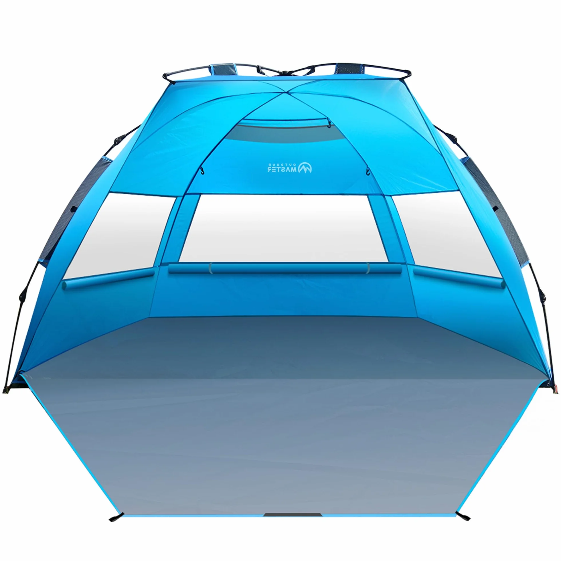 OutdoorMaster Pop Up 3-4-osobowy namiot plażowy XL, łatwy montaż, przenośny żagiel plażowy, składany żagiel przeciwsłoneczny z ochroną UV UPF 50+, zdejmowany świetlik, rozmiar rodzinny (niebieski)