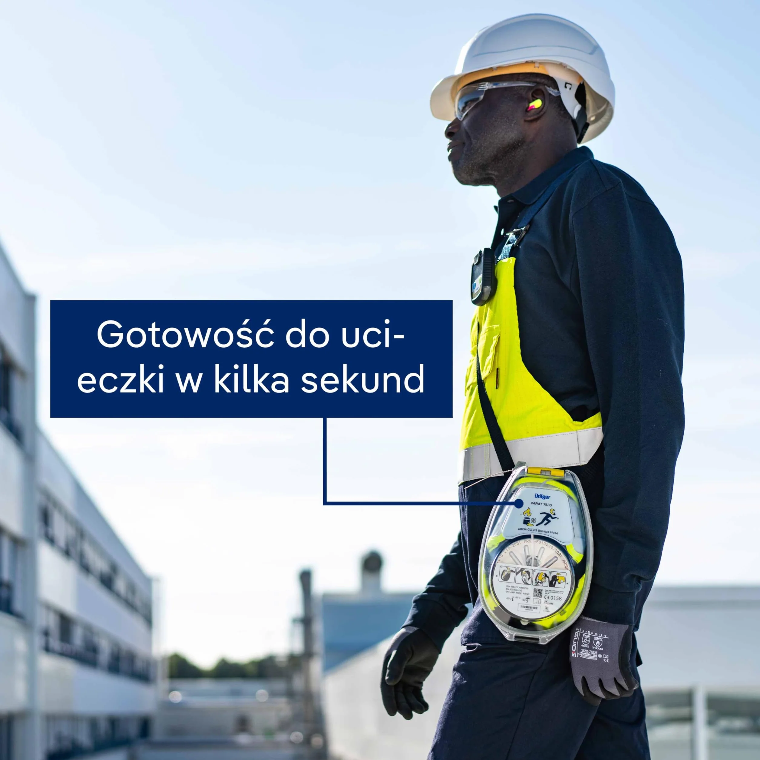 Dräger PARAT 7530 kombinowany okap przeciwpożarowy i przemysłowy | skuteczna osłona ratunkowa z filtrem kombi ABEK CO P3 | Hard Case