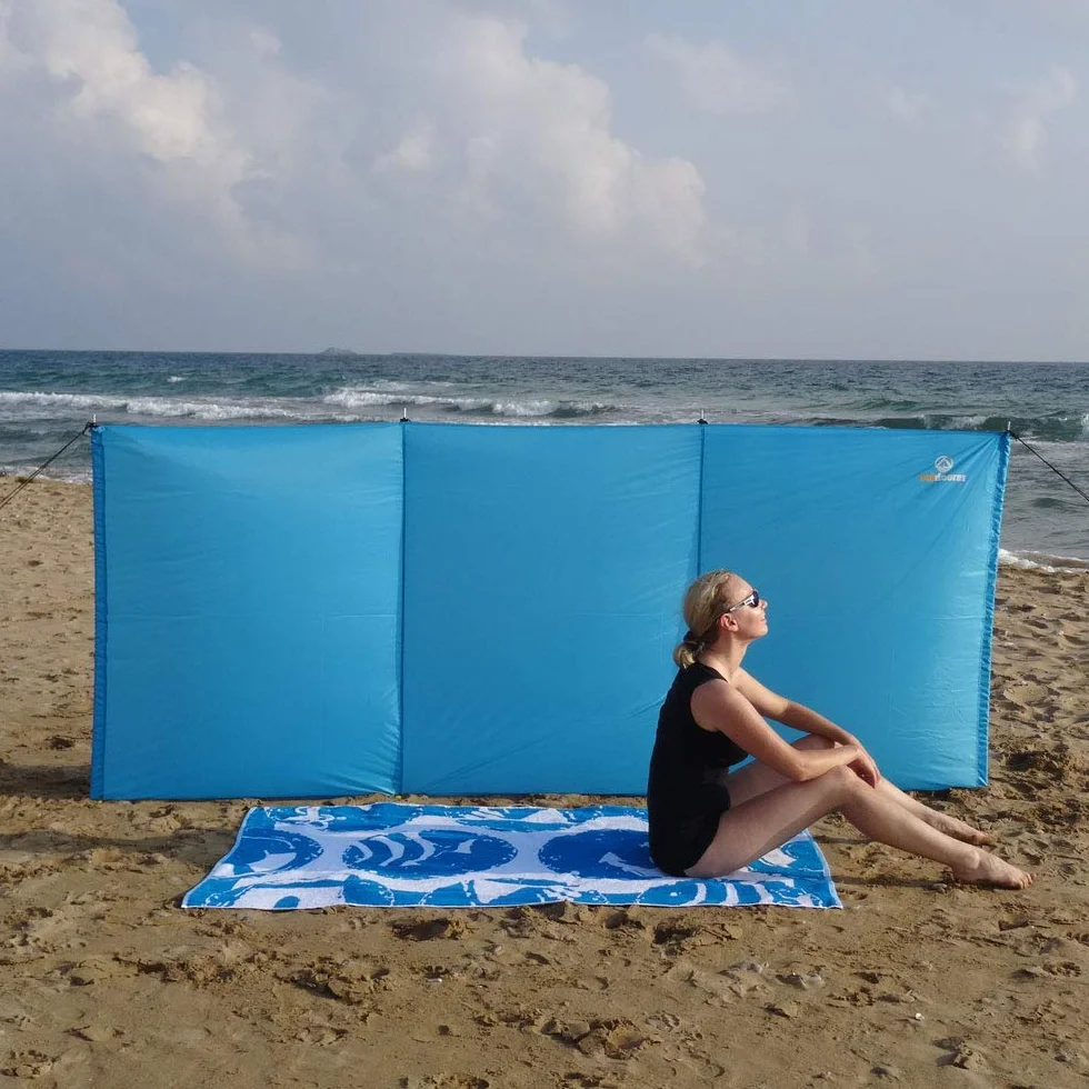 Outdoorer Szyba plażowa Aeolus II, 3 m x 1,3 m z piaskownicami, UV 60, lekka, mały rozmiar opakowania – idealna ochrona przed wzrokiem/wiatrem na plażę i do ogrodu