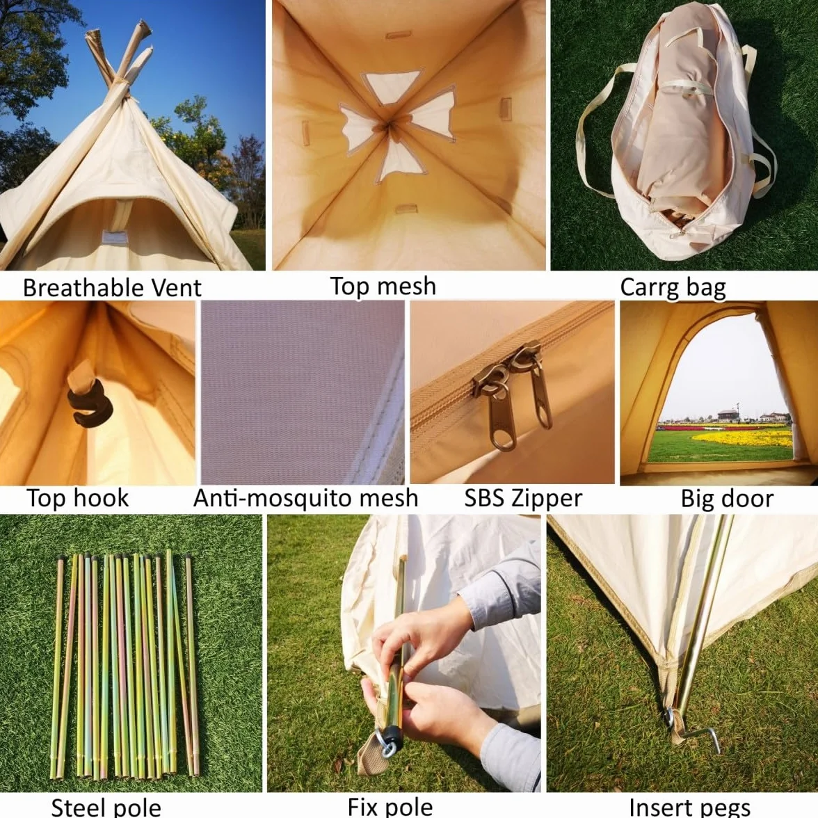 Outdoor 2M Canvas Camping Piramida Tipi namiot dla dorosłych indyjski tipi namiot dla 2 ~ 3 osób
