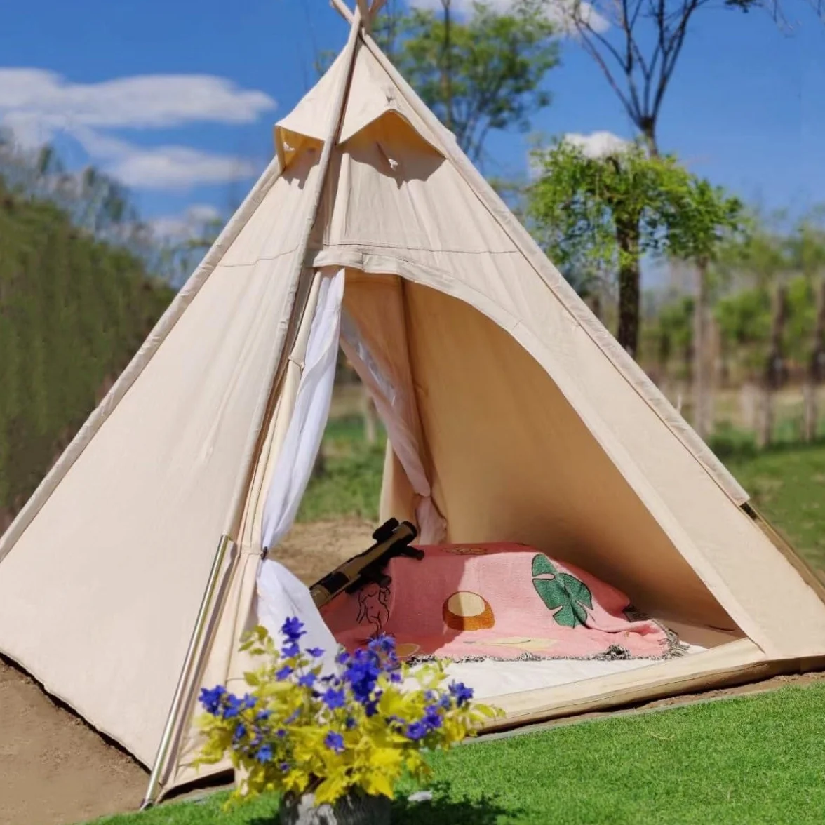 Outdoor 2M Canvas Camping Piramida Tipi namiot dla dorosłych indyjski tipi namiot dla 2 ~ 3 osób