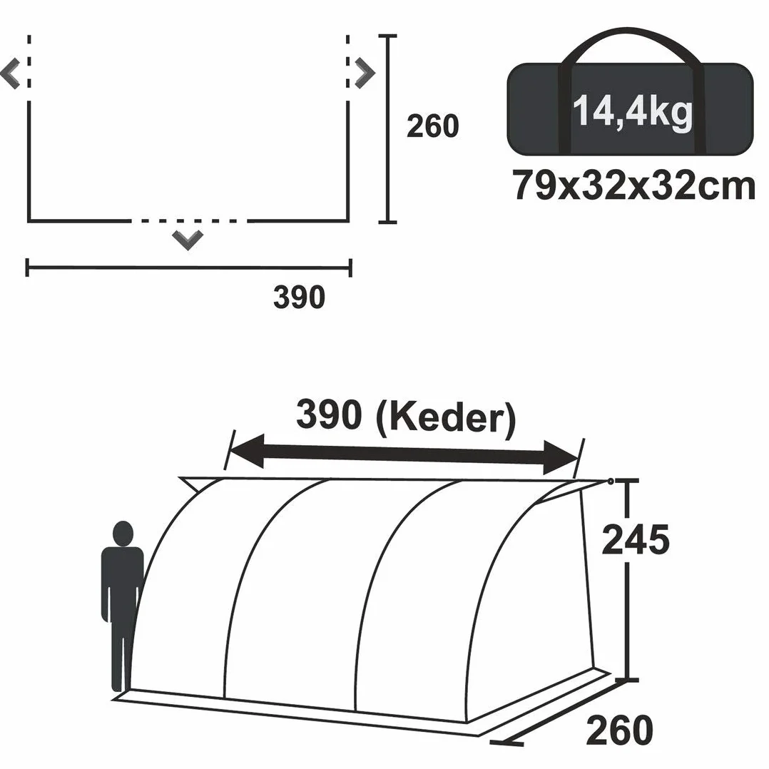 your GEAR Werona 390 przedsionek namiotowy do przyczep kempingowych, ochrona przed promieniowaniem UV 50+, wodoszczelny, 5000 mm, kolor niebieski, szary