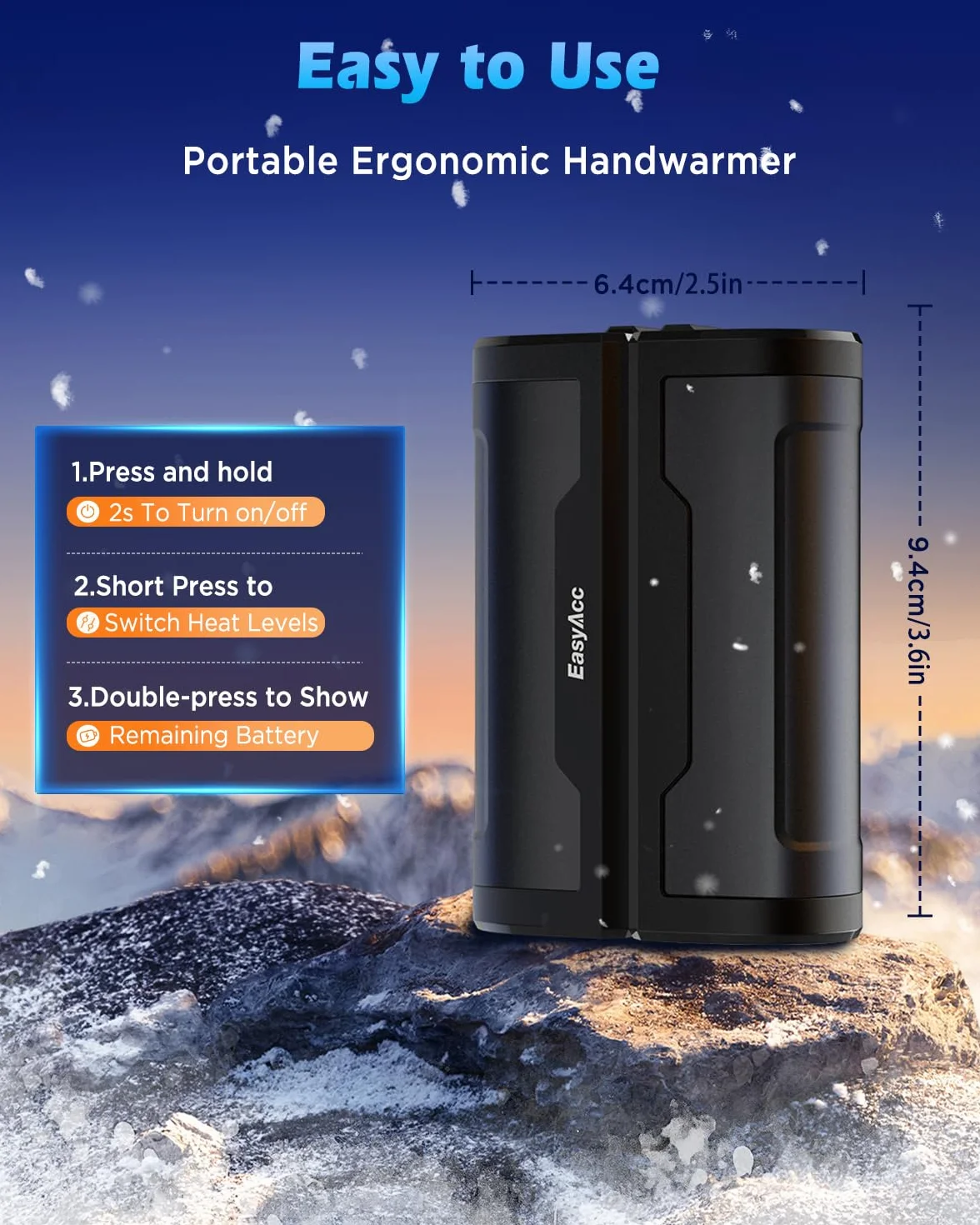 EasyAcc Podgrzewacz do Rąk, Akumulatorowy 2×5000 mAh, Magnetyczny Elektryczny Ogrzewacz Dłoni, Do 16 Godzin | Maks. 55°C | Wielokrotnego Użytku, Powerbank USB na Raynauda, Golf, Zimę – OT115