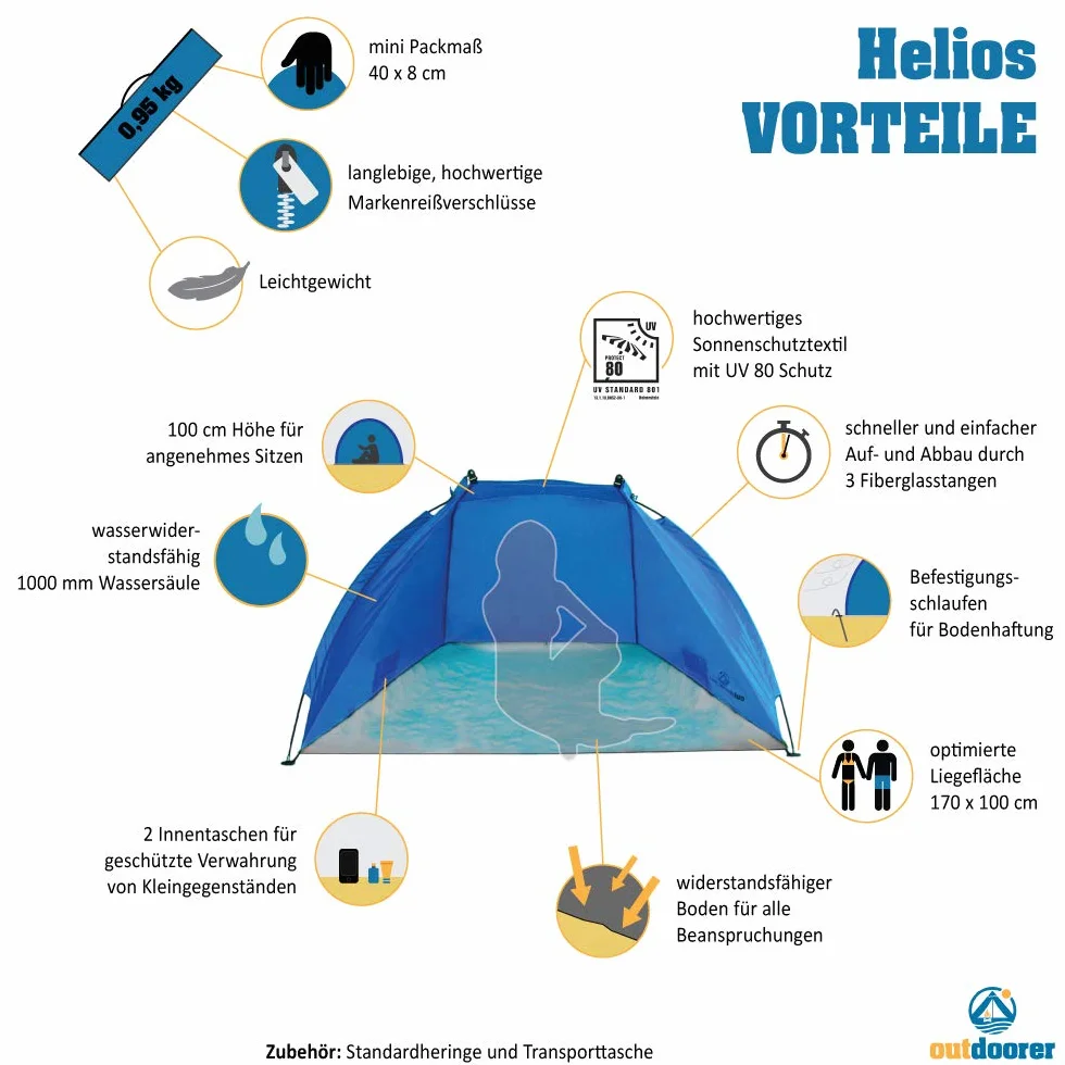 Outdoorer 609613612329 Helios Namiot Plażowym, UV 80, Niebieski