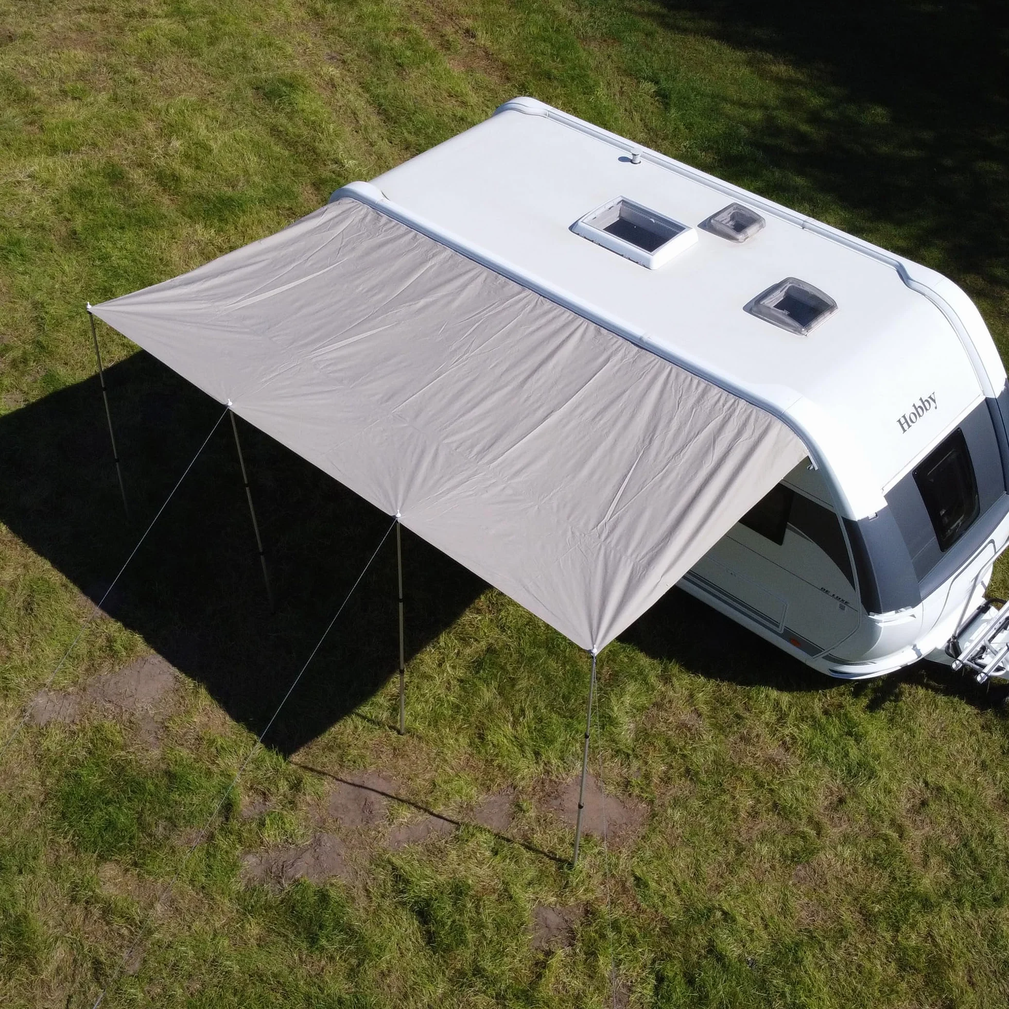 your GEAR Caravan Tarp TC dach przeciwsłoneczny do przyczepy kempingowej, wodoszczelny, bawełniany żagiel przeciwsłoneczny z UV 50+, aluminiowe drążki teleskopowe, w 5 rozmiarach (beżowy/piaskowy, 500