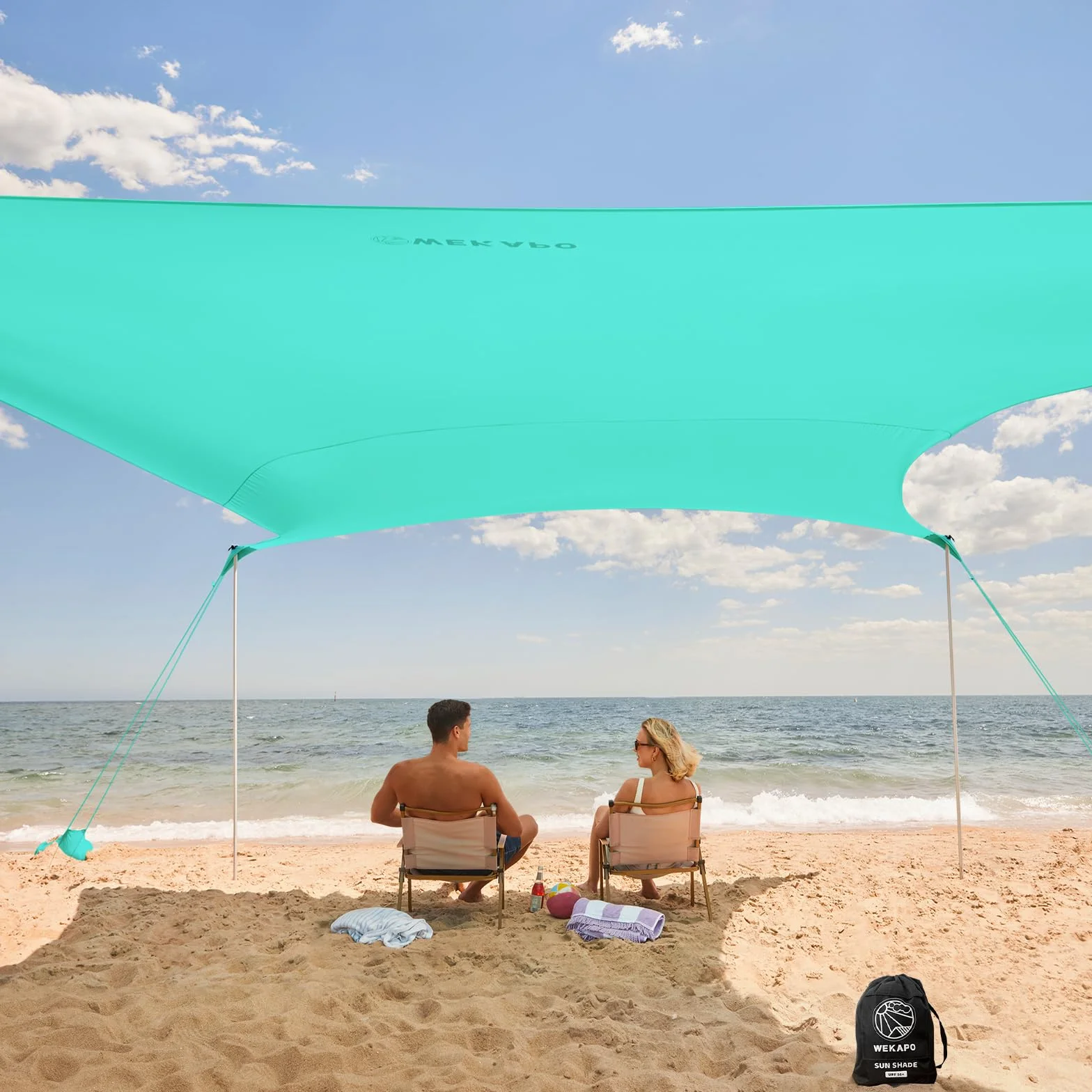 WEKAPO Namiot plażowy schronienie przeciwsłoneczne, 20 x 200 cm zadaszenie plażowe z 4 wydłużonymi drążkami, 160 cm wysokości, na wakacje, osłona przeciwsłoneczna dla rodziny i na kemping, ochrona UPF