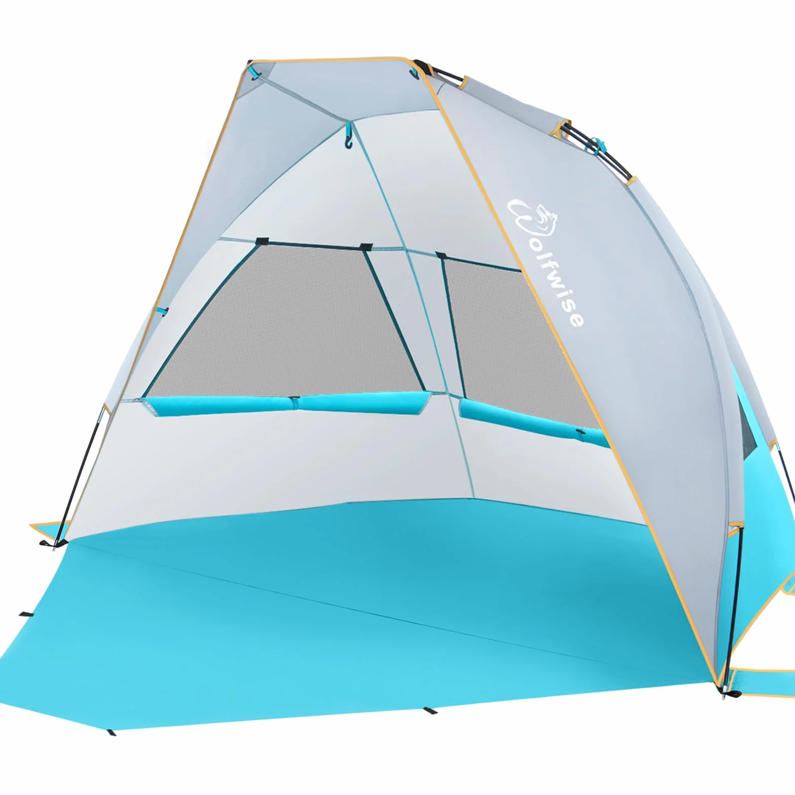 Wolfwise 4-5 osobowy Przenośny Namiot Plażowy Upf 50+ Parasol Przeciwsłoneczny Z Rozkładaną Podłogą, Niebieski