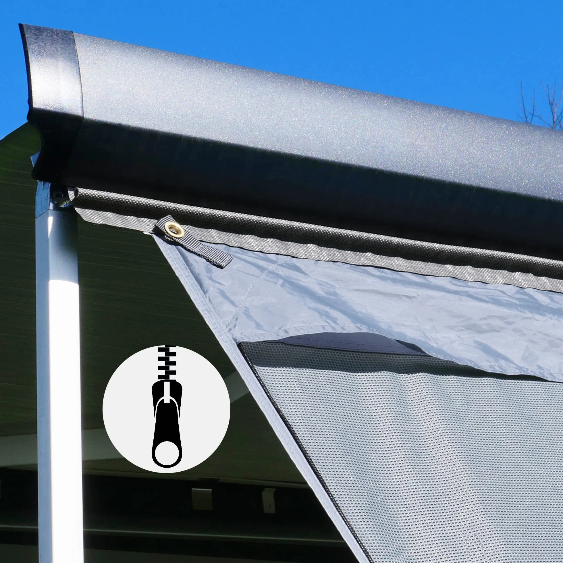your GEAR Sun & Rain Blocker – przednia ścianka markizy lub ściany boczne do markizy – różne rozmiary – ochrona UPF 50+, słup wody 5000 mm, 3 paski o Ø 4,3 6,2 i 7 mm, szerokości od 240 do 480 cm