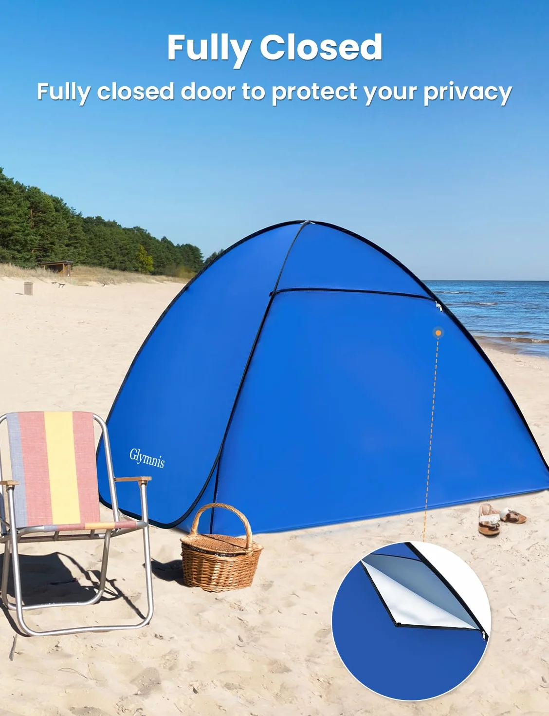 Glymnis Namiot plażowy typu pop-up dla 1-2 (S) osoba, automatyczny, przenośny namiot przeciwsłoneczny, UPF 50+, ochrona przed promieniowaniem UV, wiatroszczelny, plażowy, schronienie przed słońcem z przedłużonymi drzwiami z zamkiem błyskawicznym, namiot p