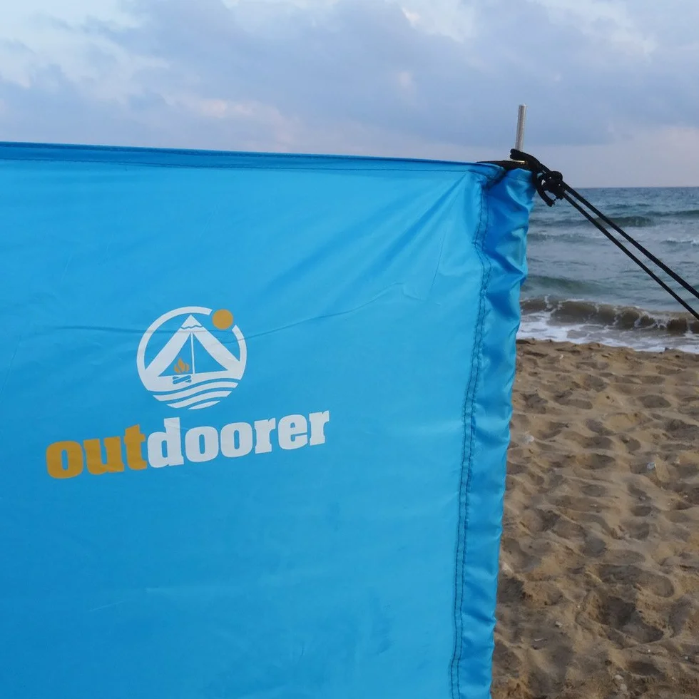 Outdoorer Szyba plażowa Aeolus II, 3 m x 1,3 m z piaskownicami, UV 60, lekka, mały rozmiar opakowania – idealna ochrona przed wzrokiem/wiatrem na plażę i do ogrodu