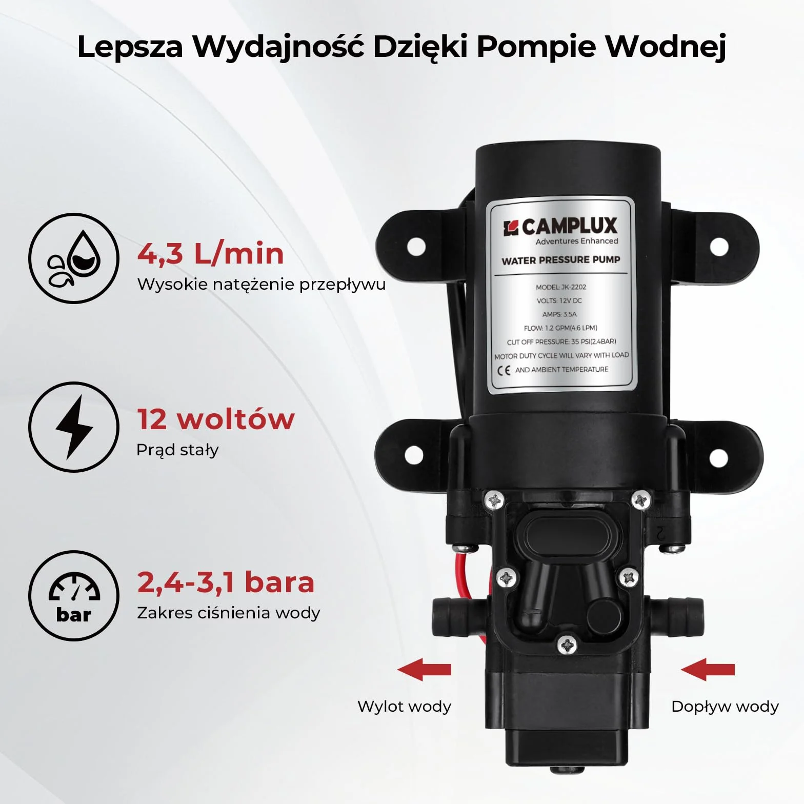 CAMPLUX AY132BP43-DE 5L Gazowy Podgrzewacz Wody z Pompką Wodną 12V, 10kW