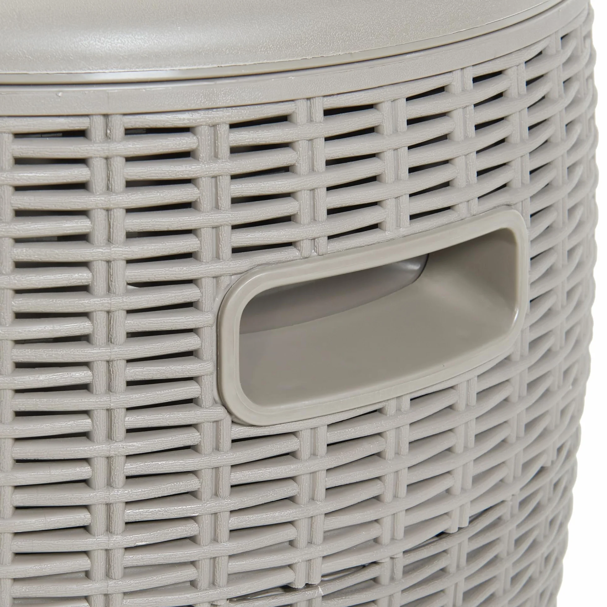 casa.pro Skrzynka chłodnicza Avetrana 4-w-1 stół pomocniczy na zewnątrz, stołek, 37 L, skrzynka ogrodowa, 44 x Ø40 cm, chłodzi napoje, stół ogrodowy, imitacja rattanu, jasnobrązowa