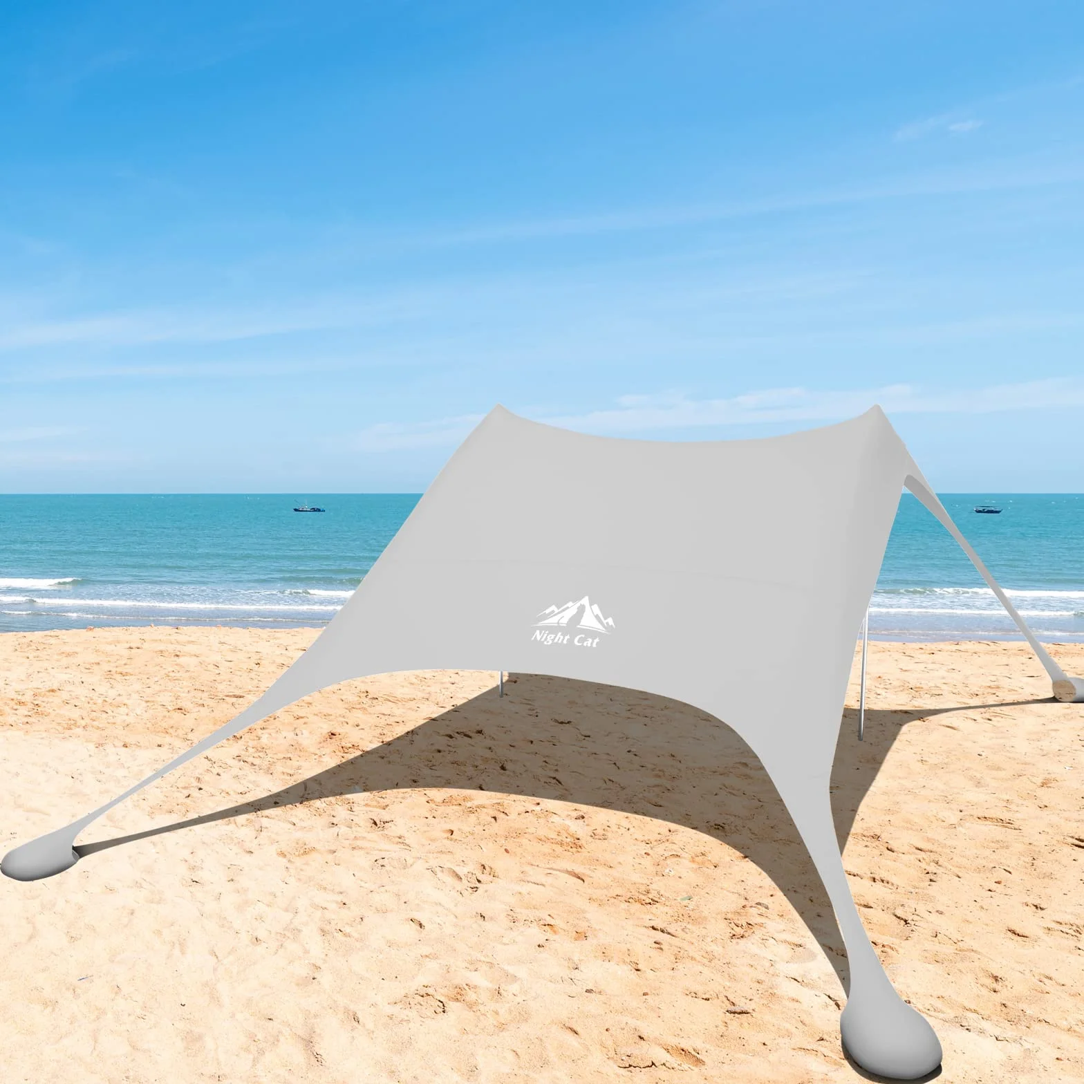 Night Cat Beach Tent Shade Sail UPF 50+ UV Protection, Sand Anchor Aluminium Poles for Beach Park Backyard