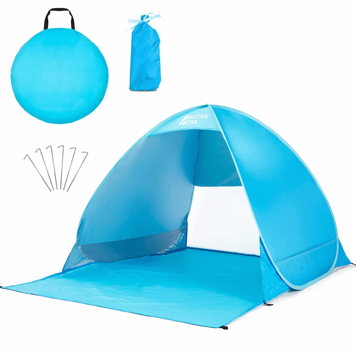 Active Era Namiot Plażowy Pop-Up, Samorozkładający, 2 3 Osobowy, Ogrodowy Dla Dzieci Na Plażę Dorosłych, Kempingowy Rozkładany Lekki Przeciwsłoneczny UPF 50+, z Moskitierą, Osłona przed Promieniowaniem, Niebieski