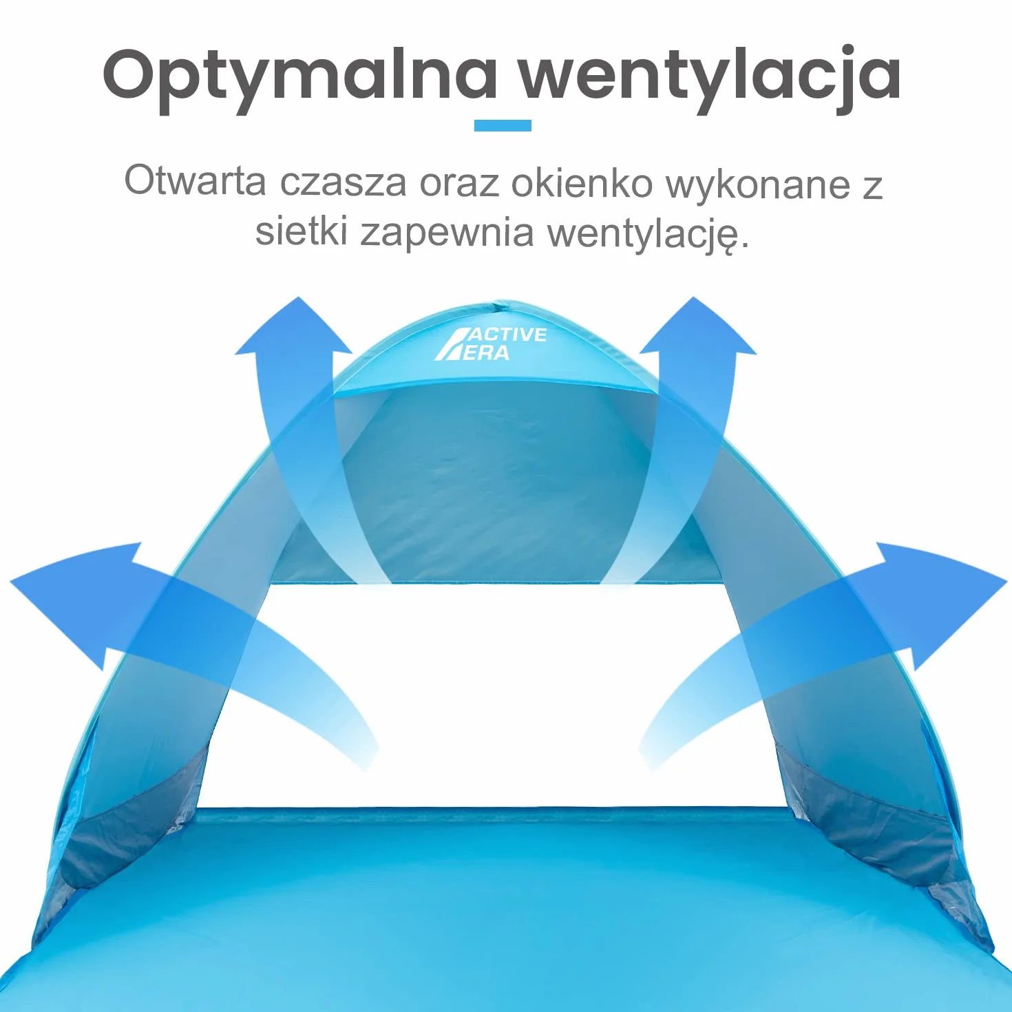 Active Era Namiot Plażowy Pop-Up, Samorozkładający, 2 3 Osobowy, Ogrodowy Dla Dzieci Na Plażę Dorosłych, Kempingowy Rozkładany Lekki Przeciwsłoneczny UPF 50+, z Moskitierą, Osłona przed Promieniowaniem, Niebieski